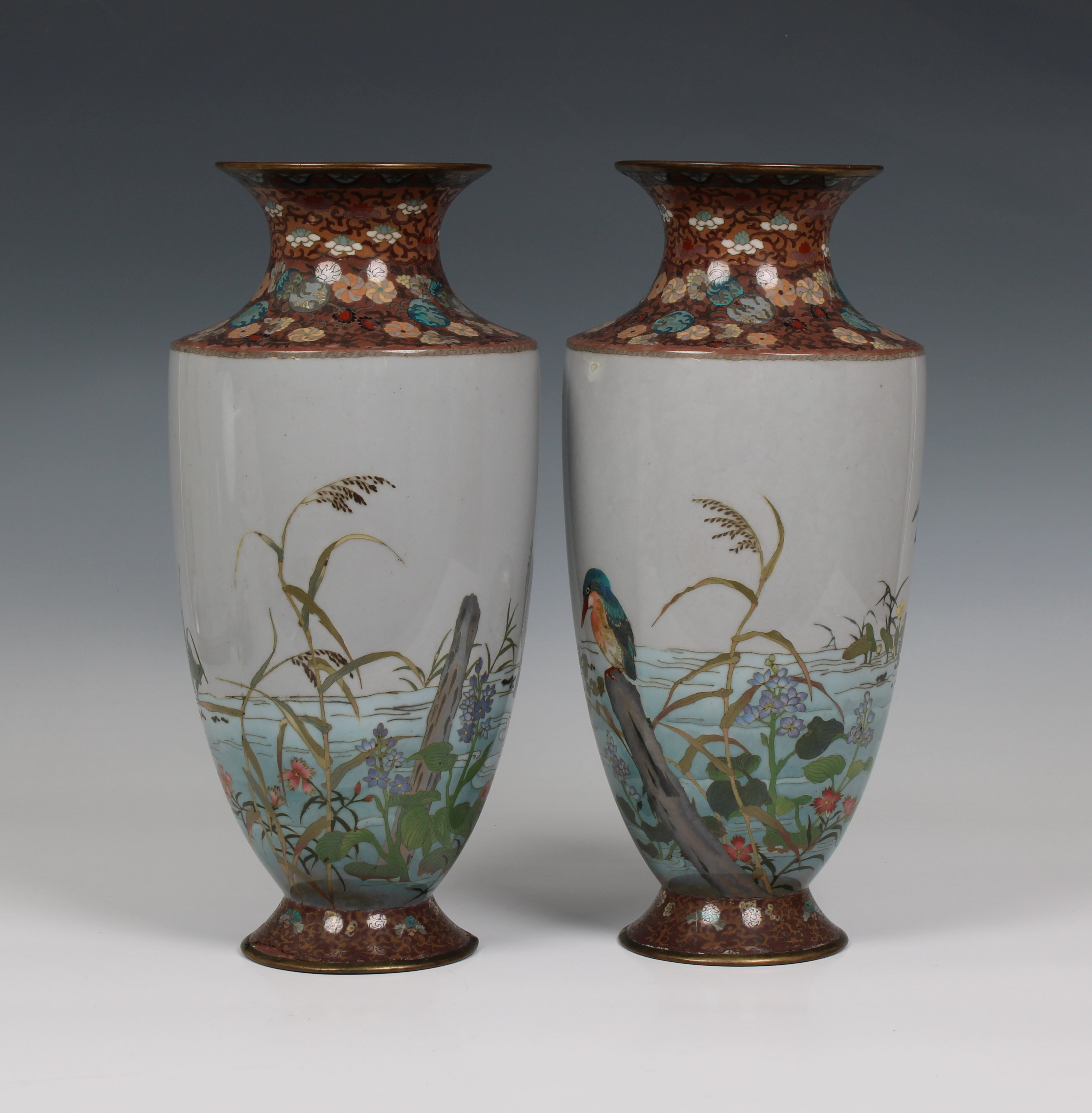 Pair of Japanese cloisonné vases in the manner of Namikawa Sosuke (1847-1910) - Image 2 of 7