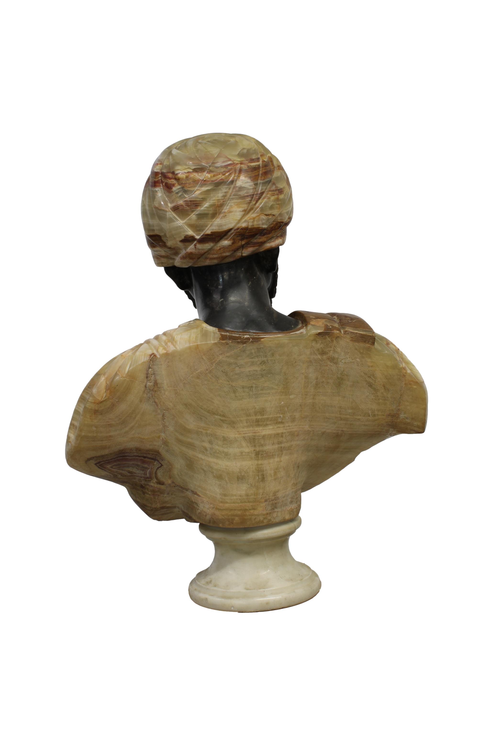 A marble and hardstone bust of a turbaned gentleman in 18th century Italian style - Image 4 of 4