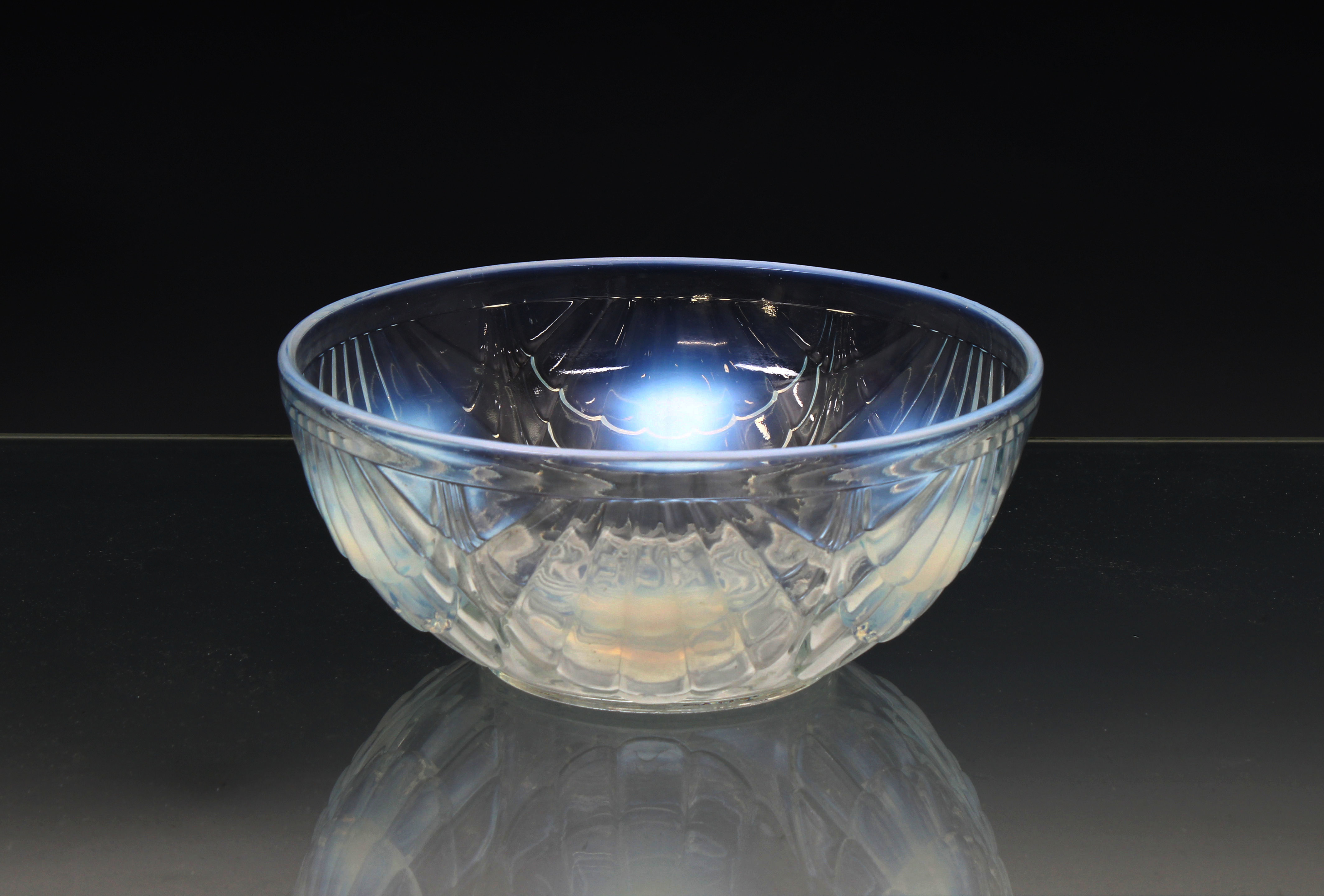 An art deco Jobling opalescent and clear glass moulded bowl