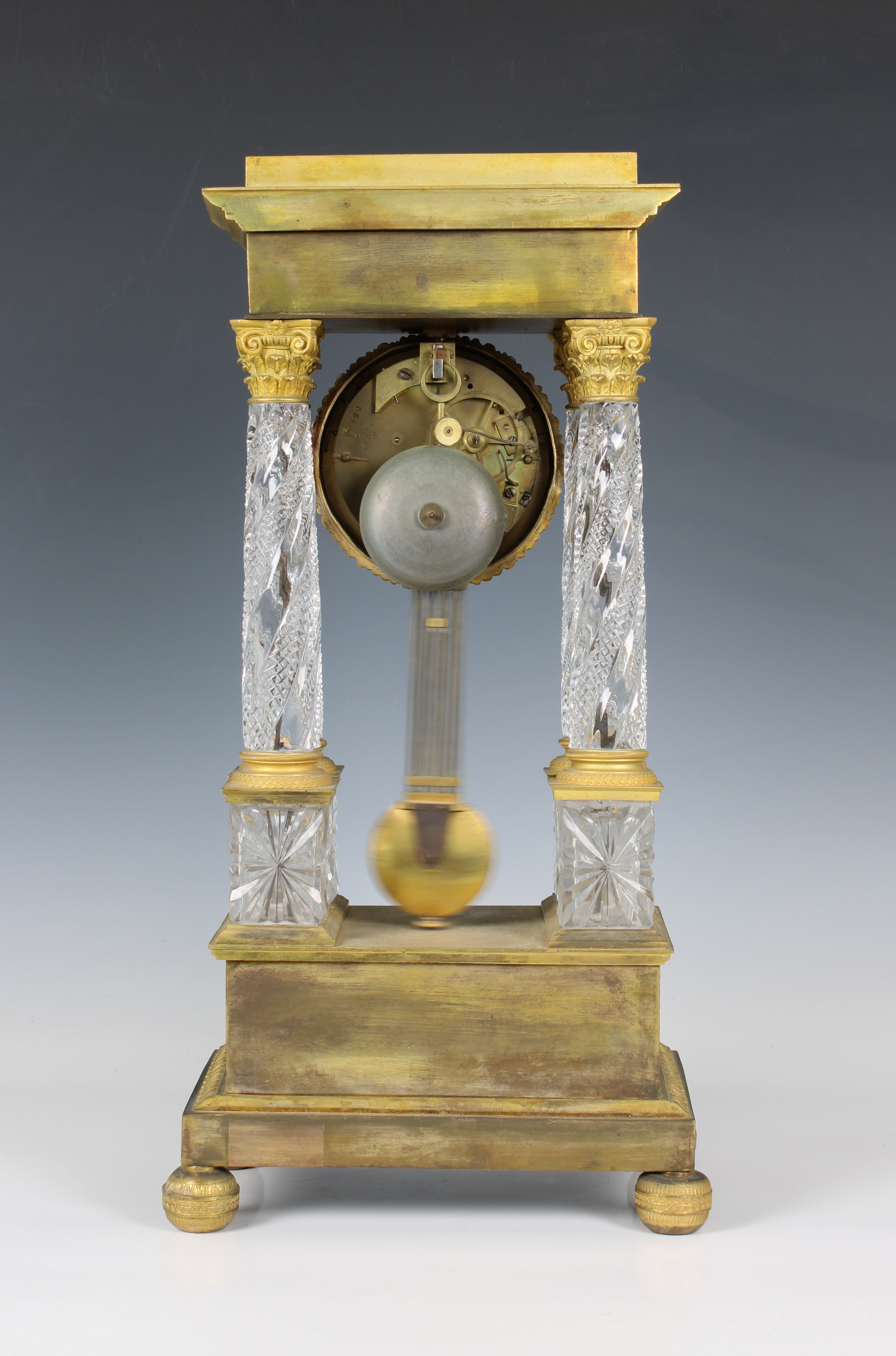 A French Charles X gilt bronze and cut crystal portico mantel clock - Image 2 of 2