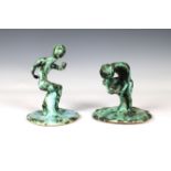 Elizabeth Ann Macphail (1939-89) Two green glazed stylised figural sculptures 'Before & After'