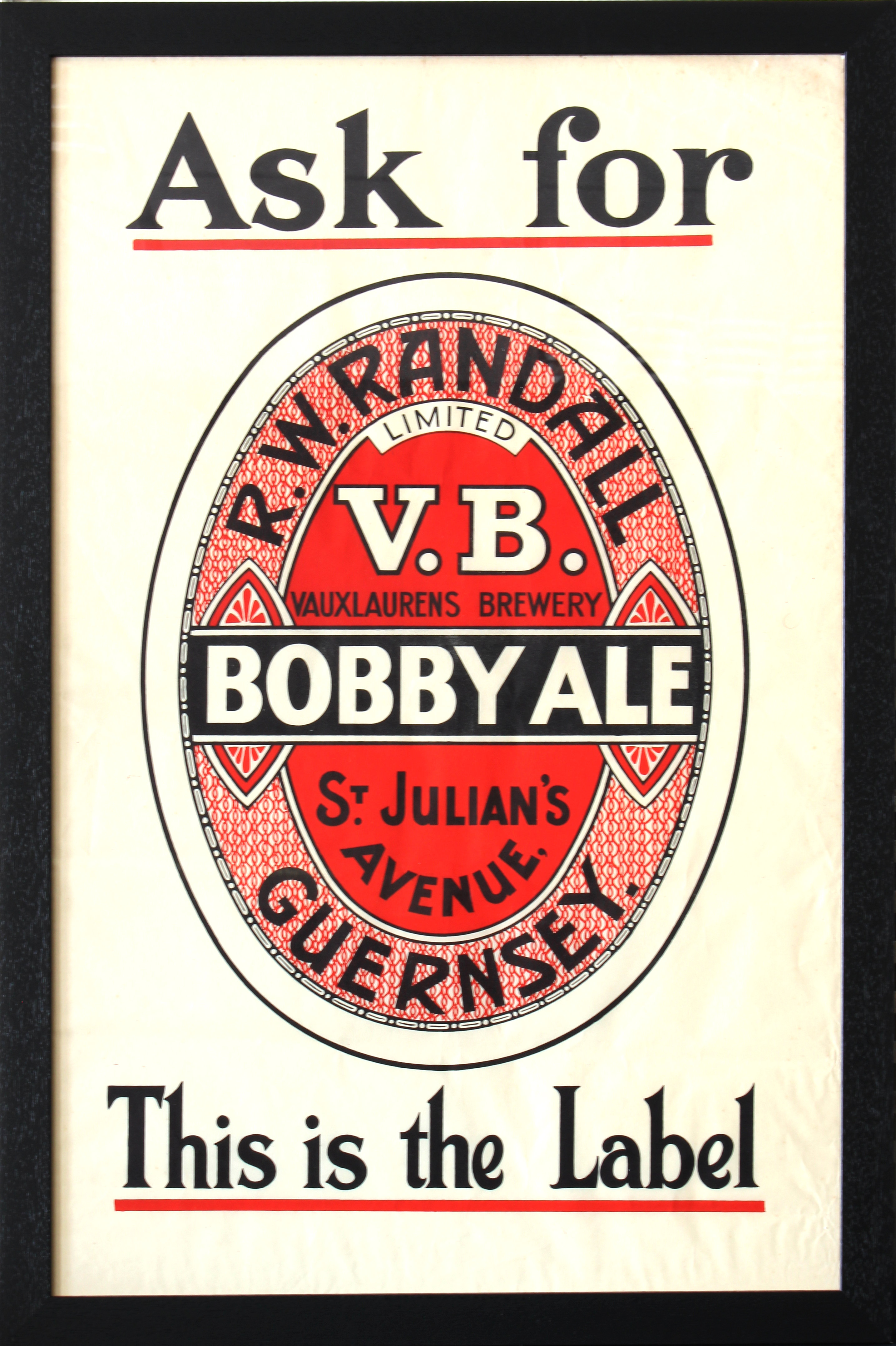 Guernsey advertising interest - An original 1920's RW Randall Bobby Ale advertising poster