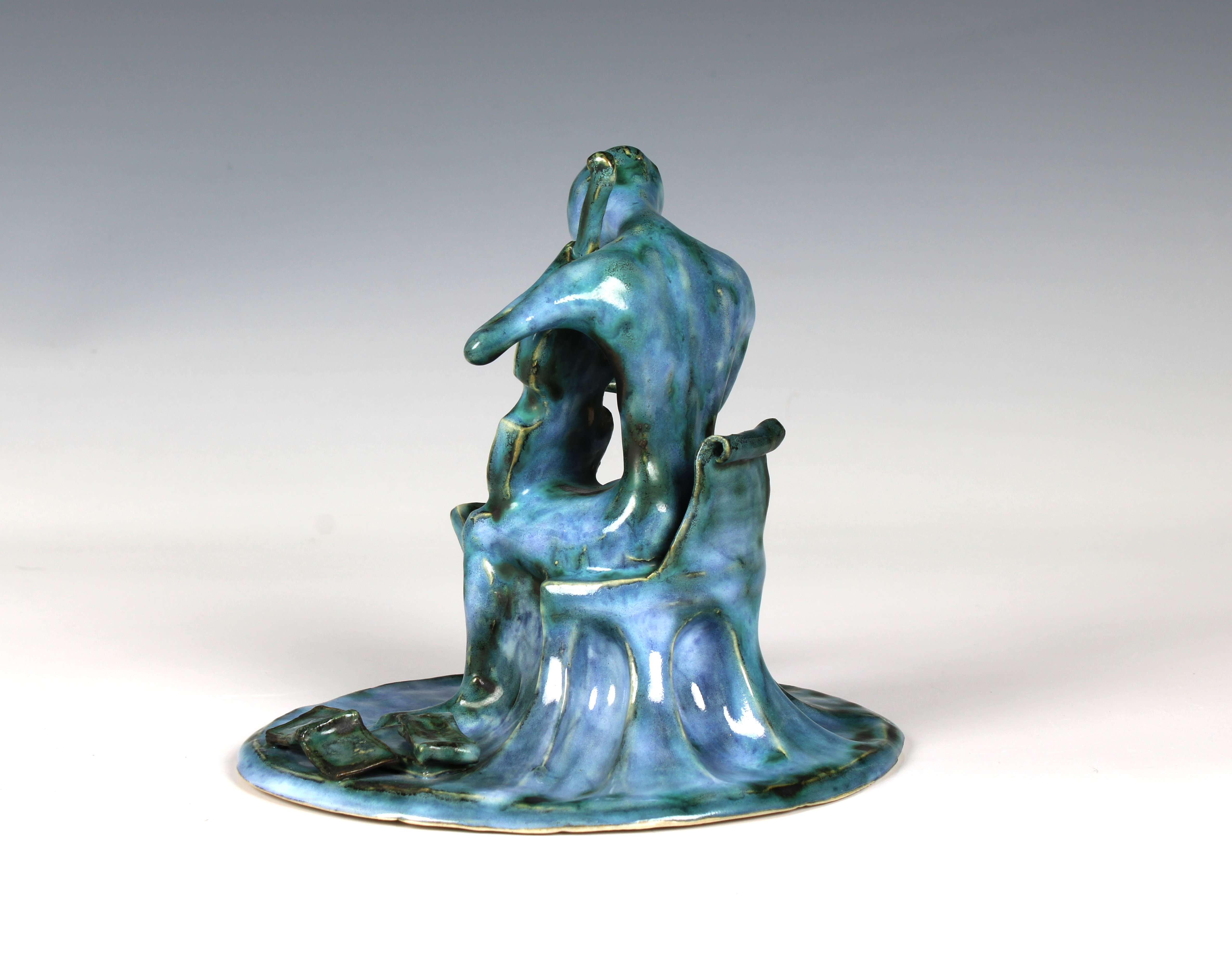 Elizabeth Ann Macphail (1939-89) A turquoise glazed stylised cellist or violin player sculpture - Image 3 of 4