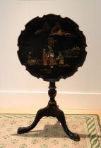 George II style chinoiserie decorated tilt-top tripod table