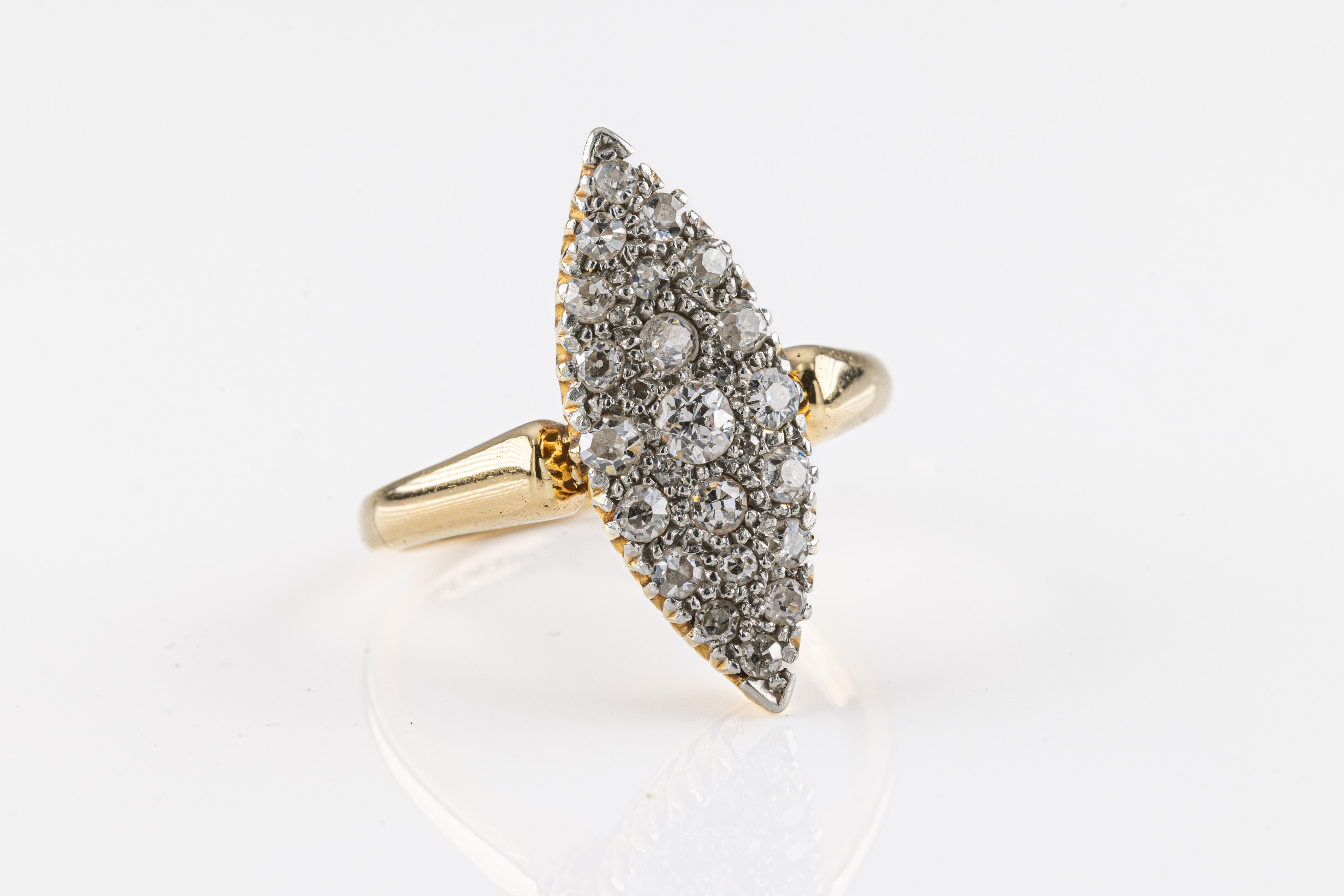 An 18ct yellow gold navette cluster diamond ring