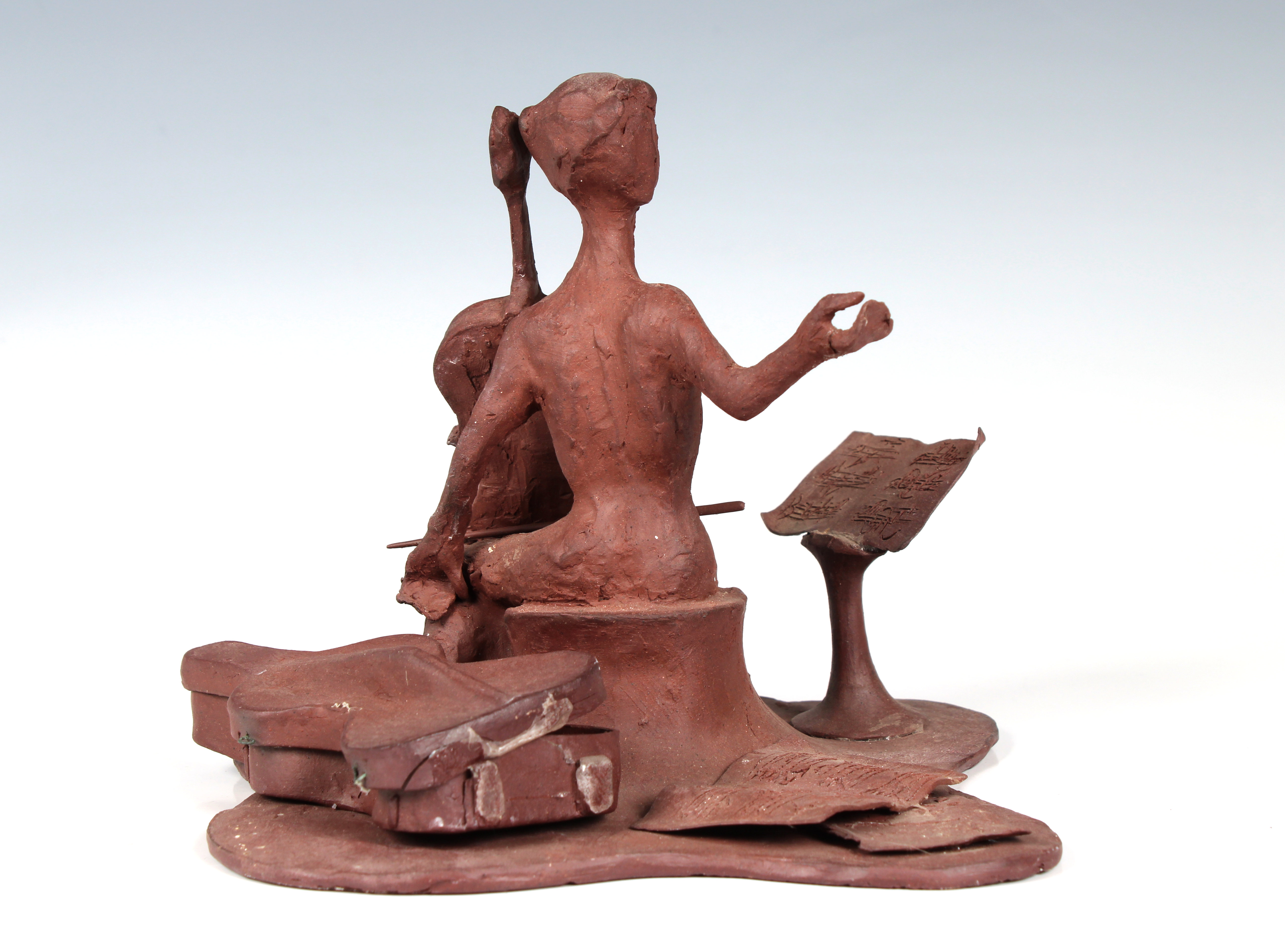 Elizabeth Ann Macphail (1939-89) An unglazed stylised cellist or double bass player sculpture - Image 4 of 6