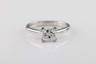 A princess-cut diamond solitaire ring