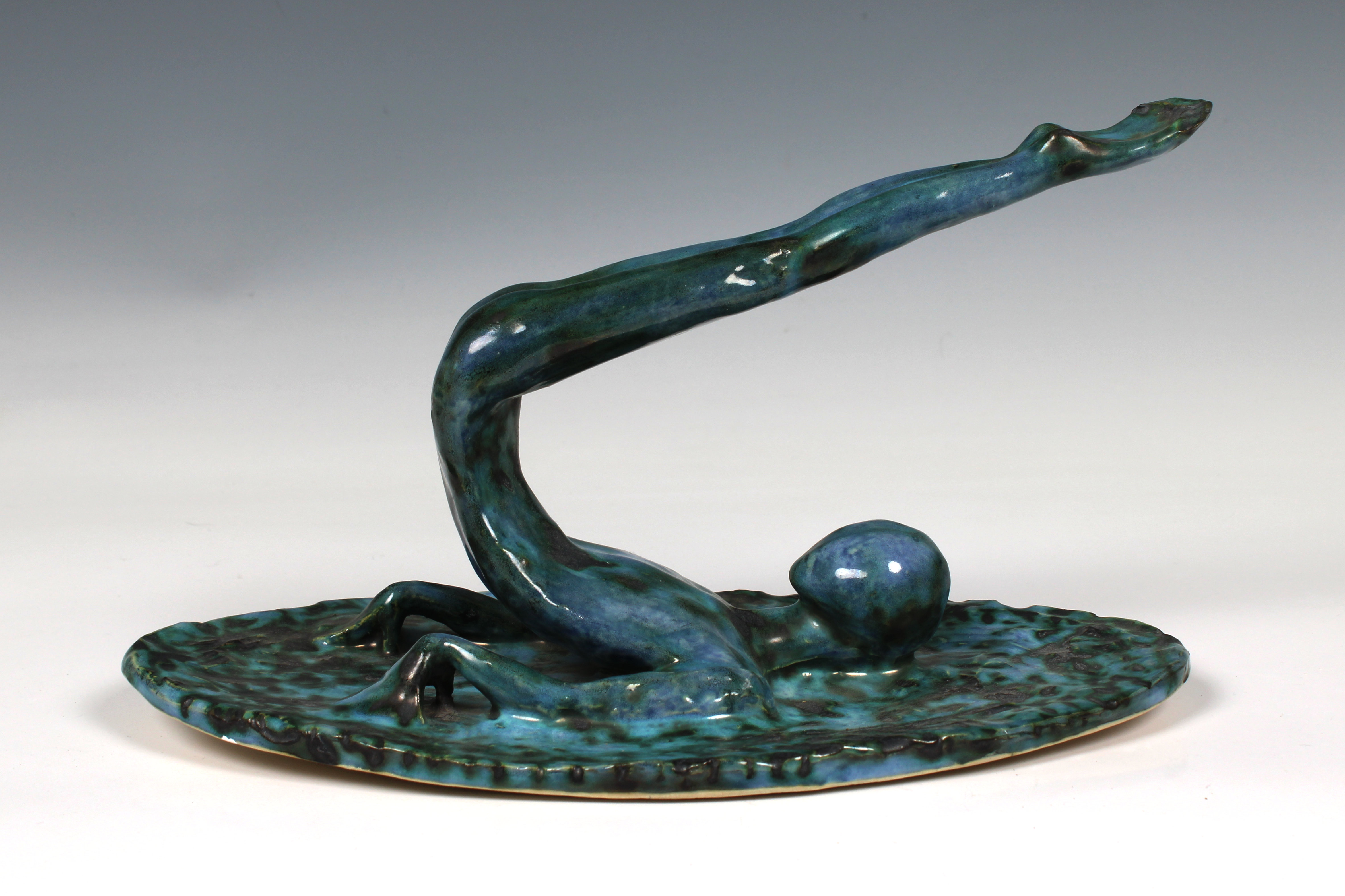 Elizabeth Ann Macphail (1939-89) glazed sculpture featuring a stylised figure doing floor exercise - Image 2 of 6