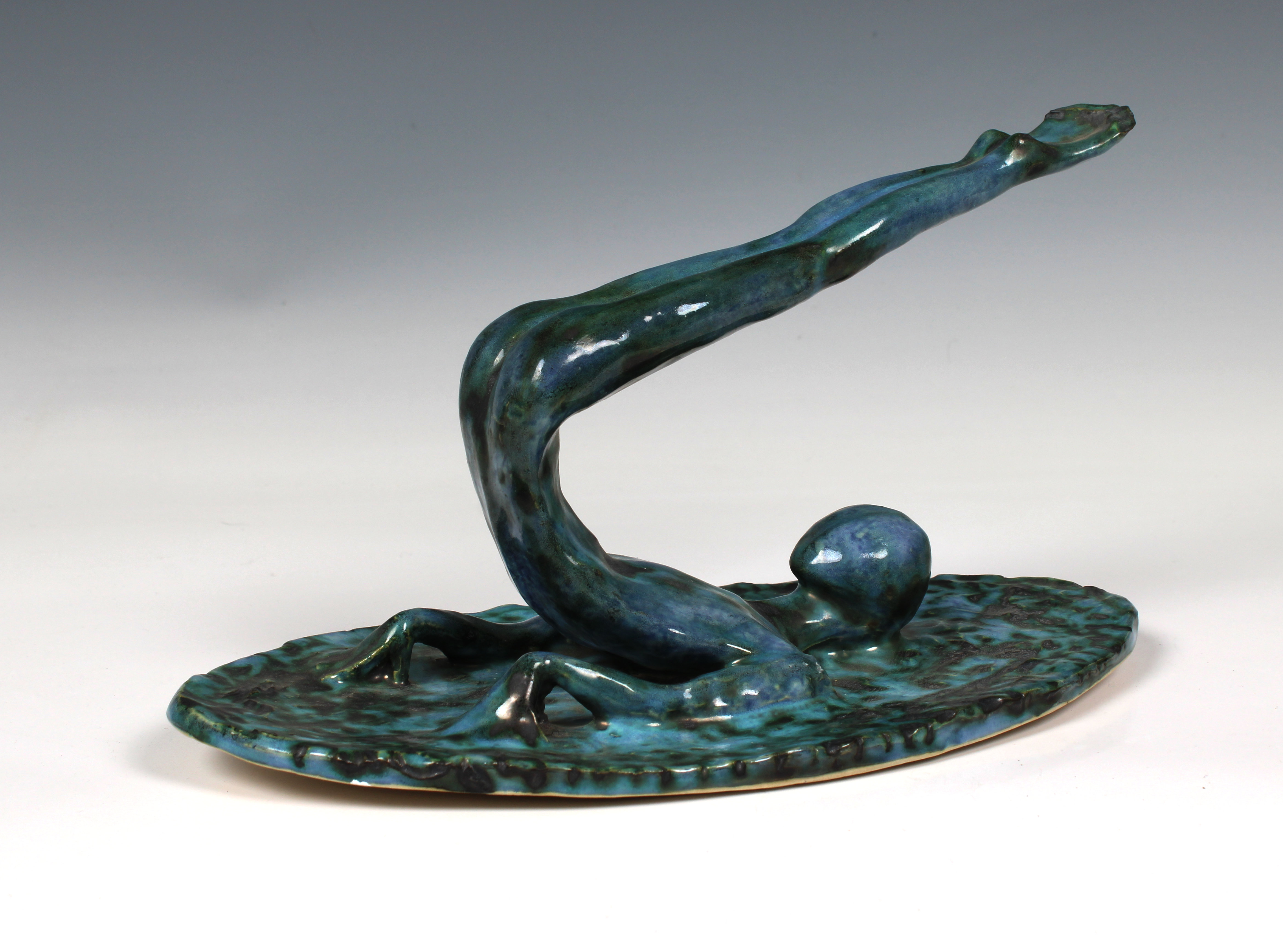 Elizabeth Ann Macphail (1939-89) glazed sculpture featuring a stylised figure doing floor exercise