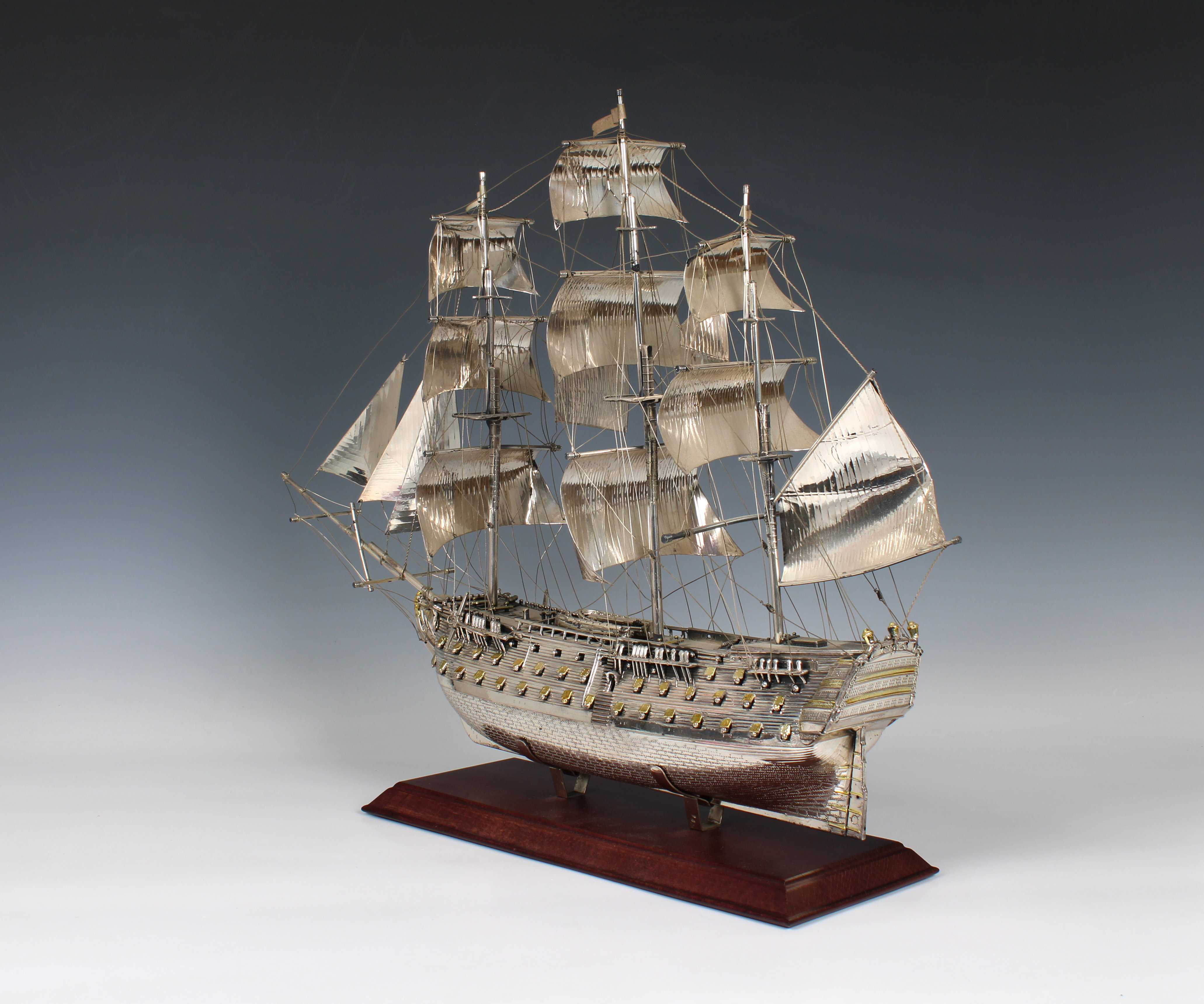 An Italian silver & parcel gilt model of H.M.S Victory 1765 - Image 3 of 6