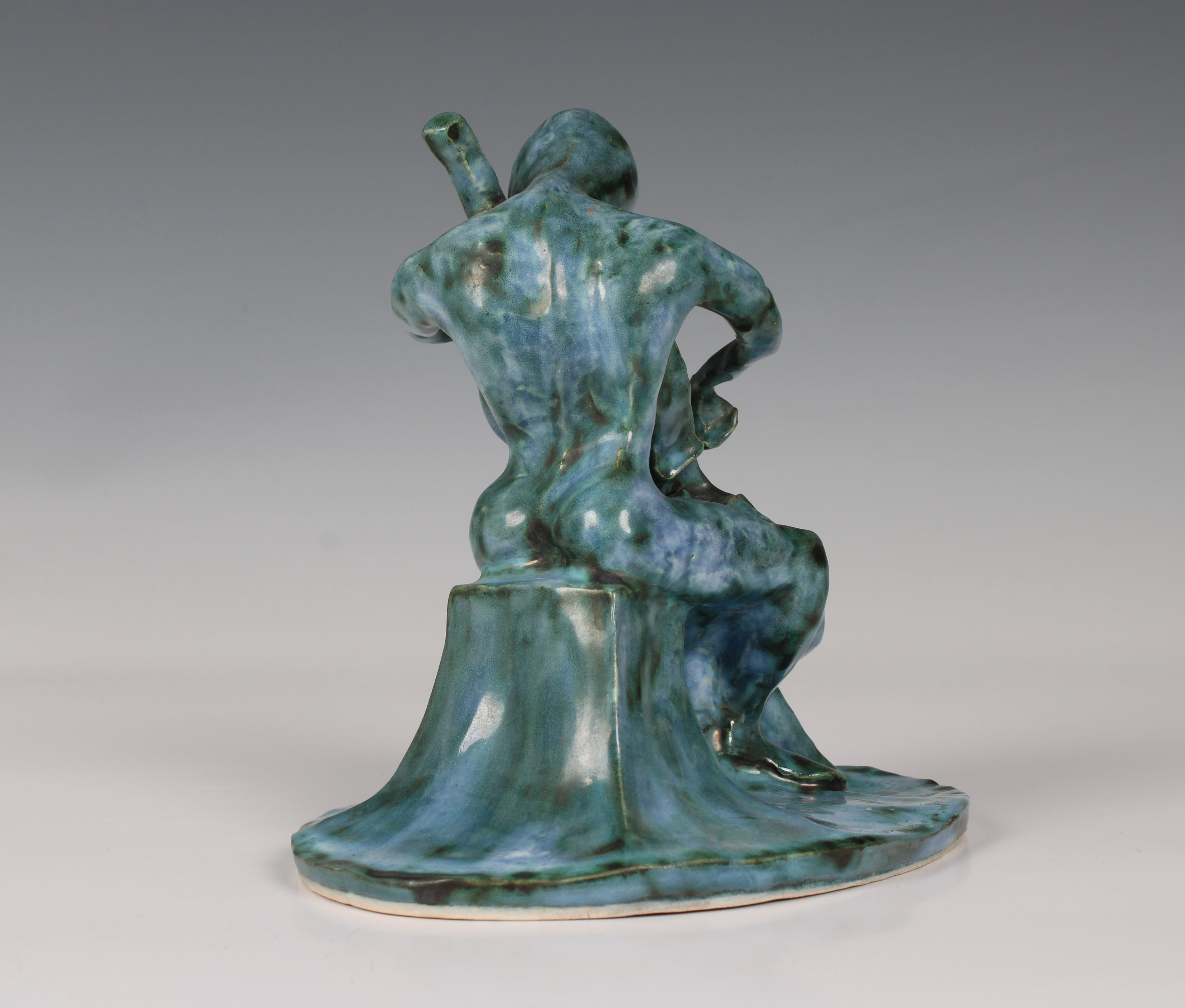 Elizabeth Ann Macphail (1939-89) A turquoise glazed stylised cellist or double bass player sculpture - Image 3 of 6