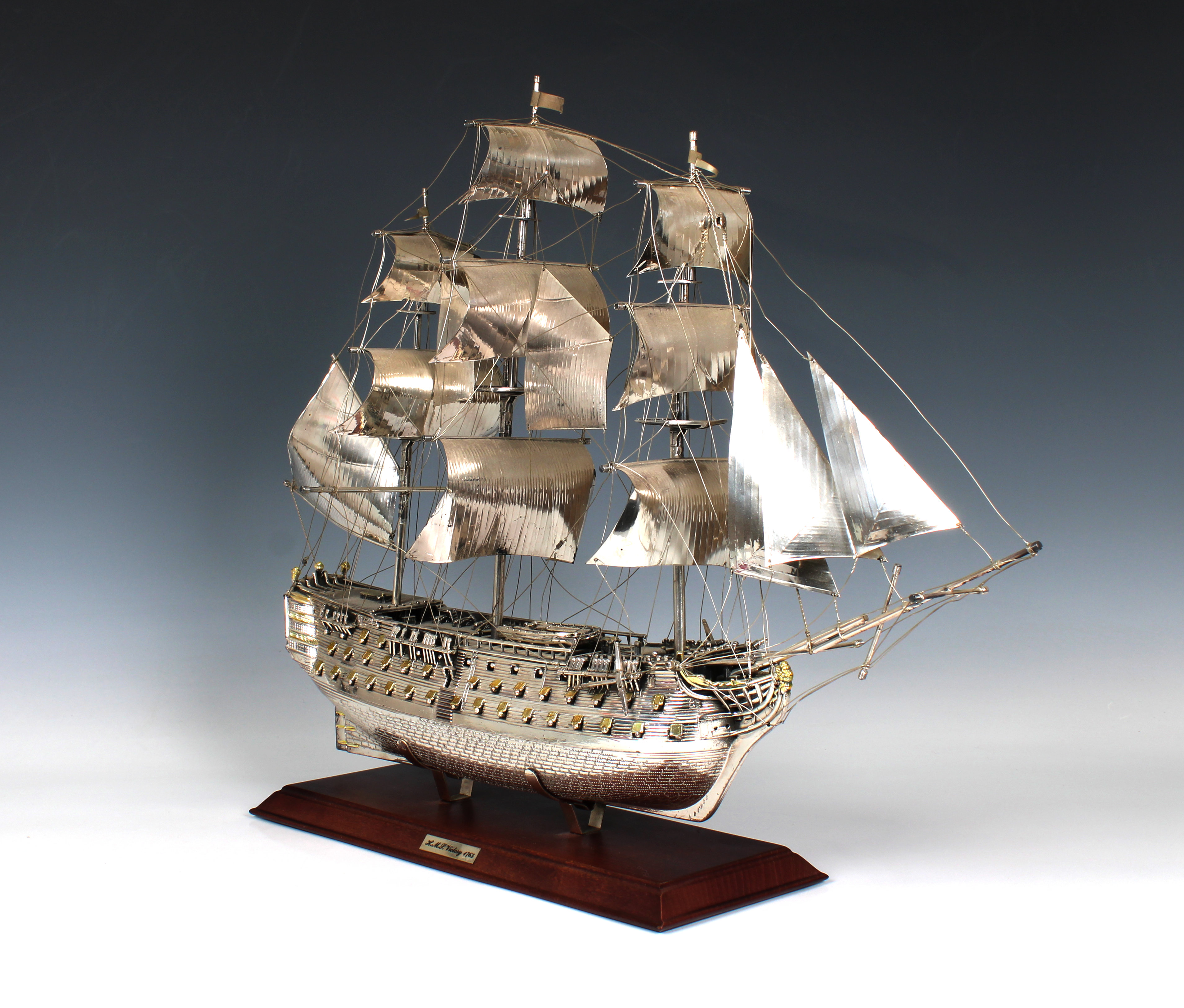 An Italian silver & parcel gilt model of H.M.S Victory 1765 - Image 6 of 6