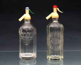 Jersey clear glass soda syphons - two variants