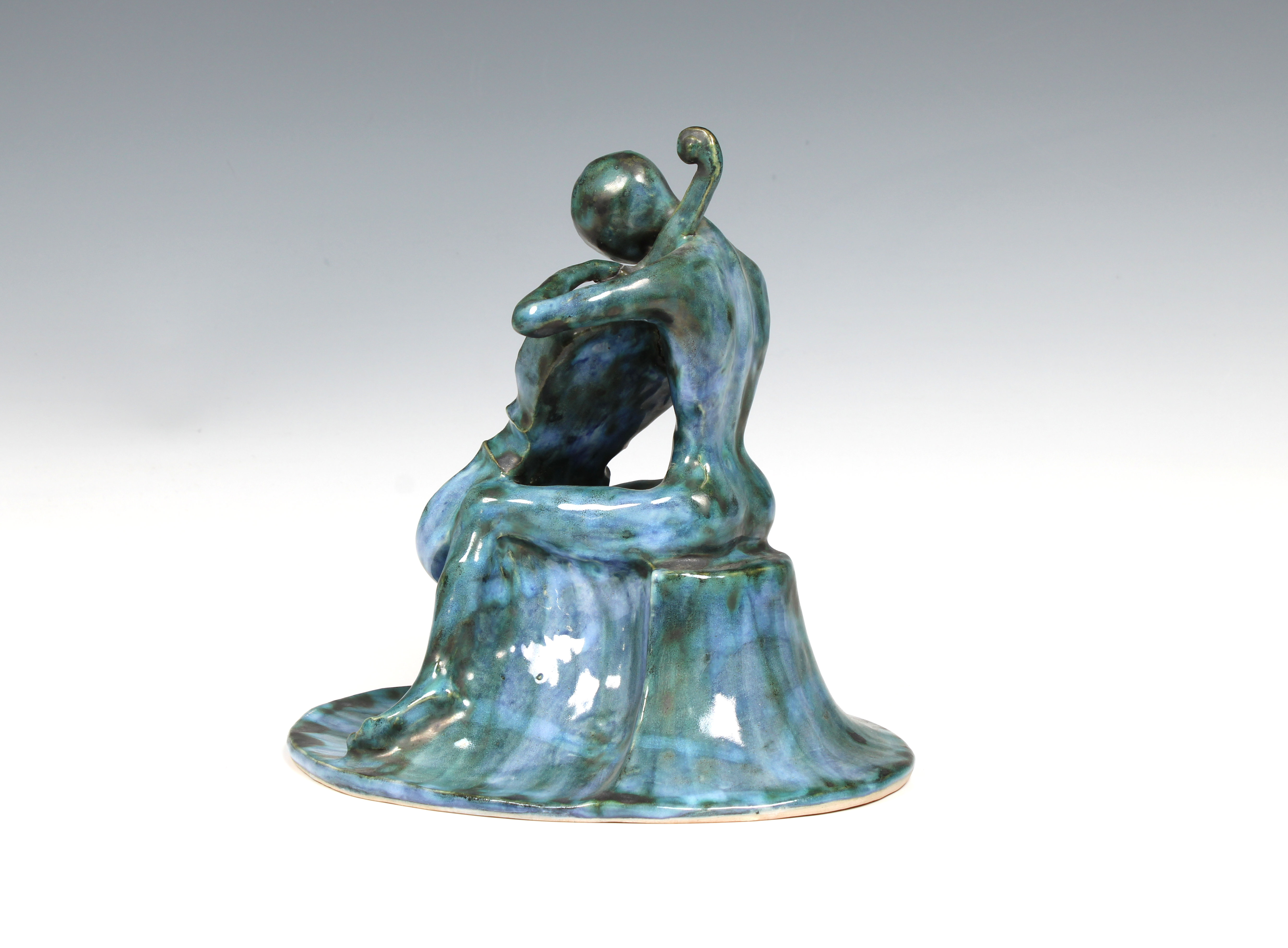 Elizabeth Ann Macphail (1939-89) A turquoise glazed stylised cellist or double bass player sculpture - Image 3 of 5