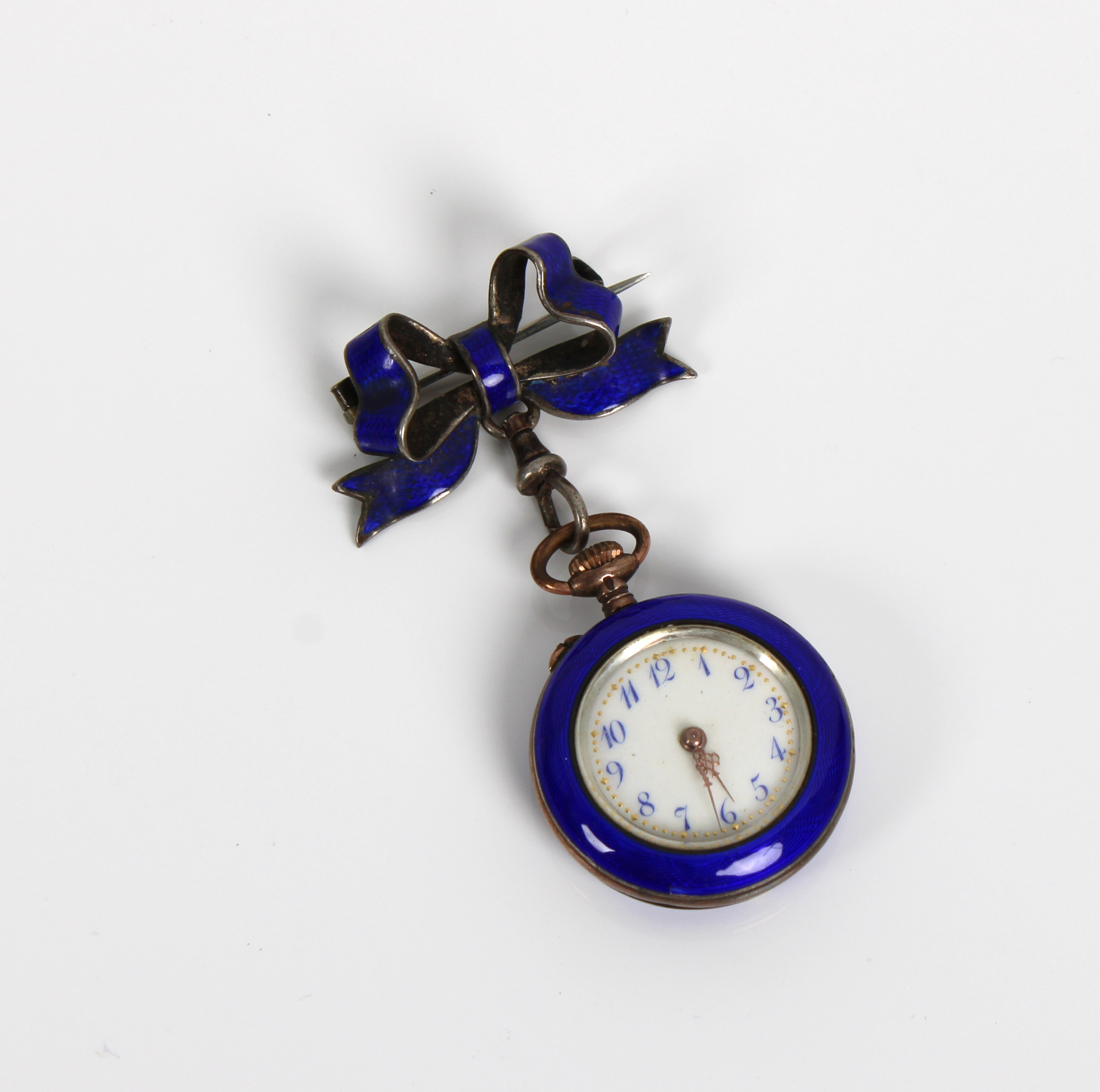 A French gold and blue enamel ladies fob watch of small proportions