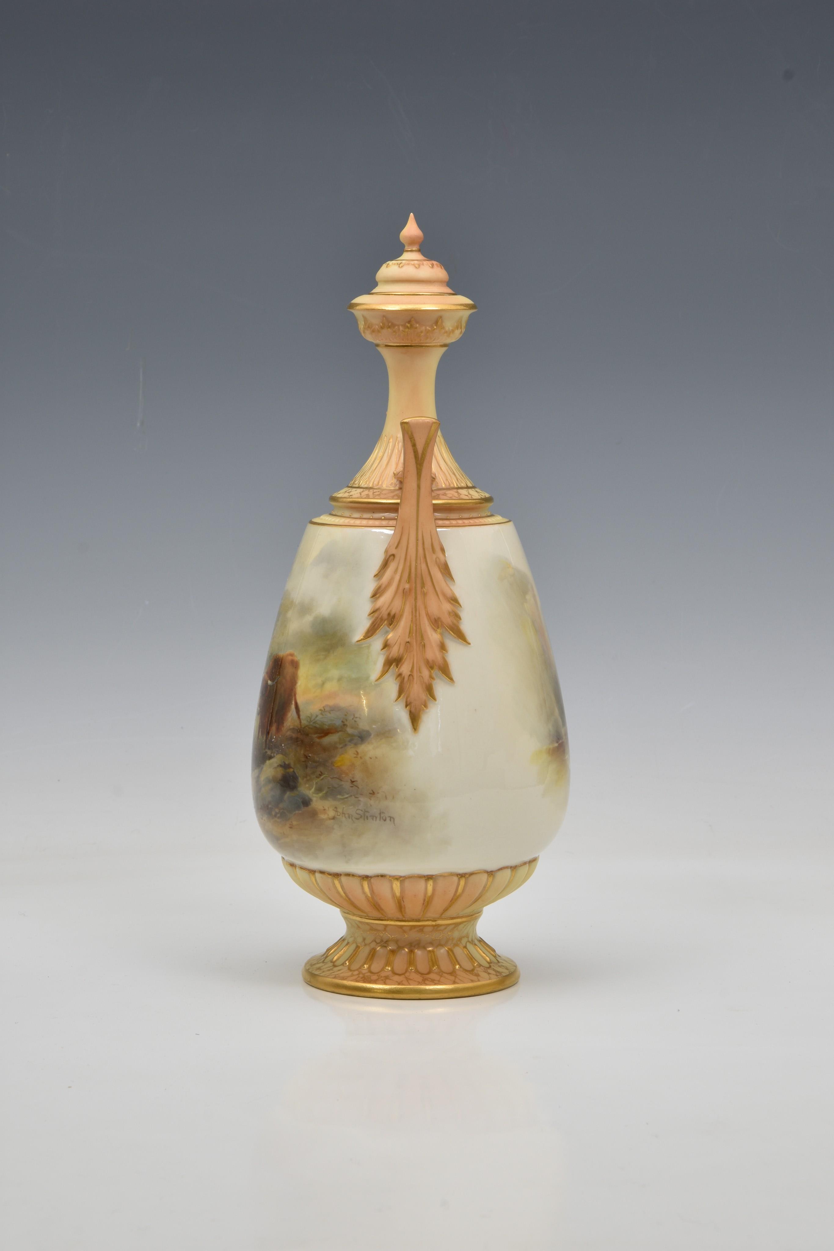 A Royal Worcester porcelain Highland Cattle painted covered vase by John Stinton - Image 3 of 5