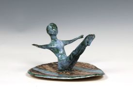 Elizabeth Ann Macphail (1939-89) glazed sculpture featuring a stylised figure doing exercise