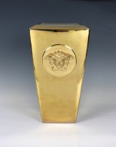 A Rosenthal Versace metallic gold glazed square based tapering vase
