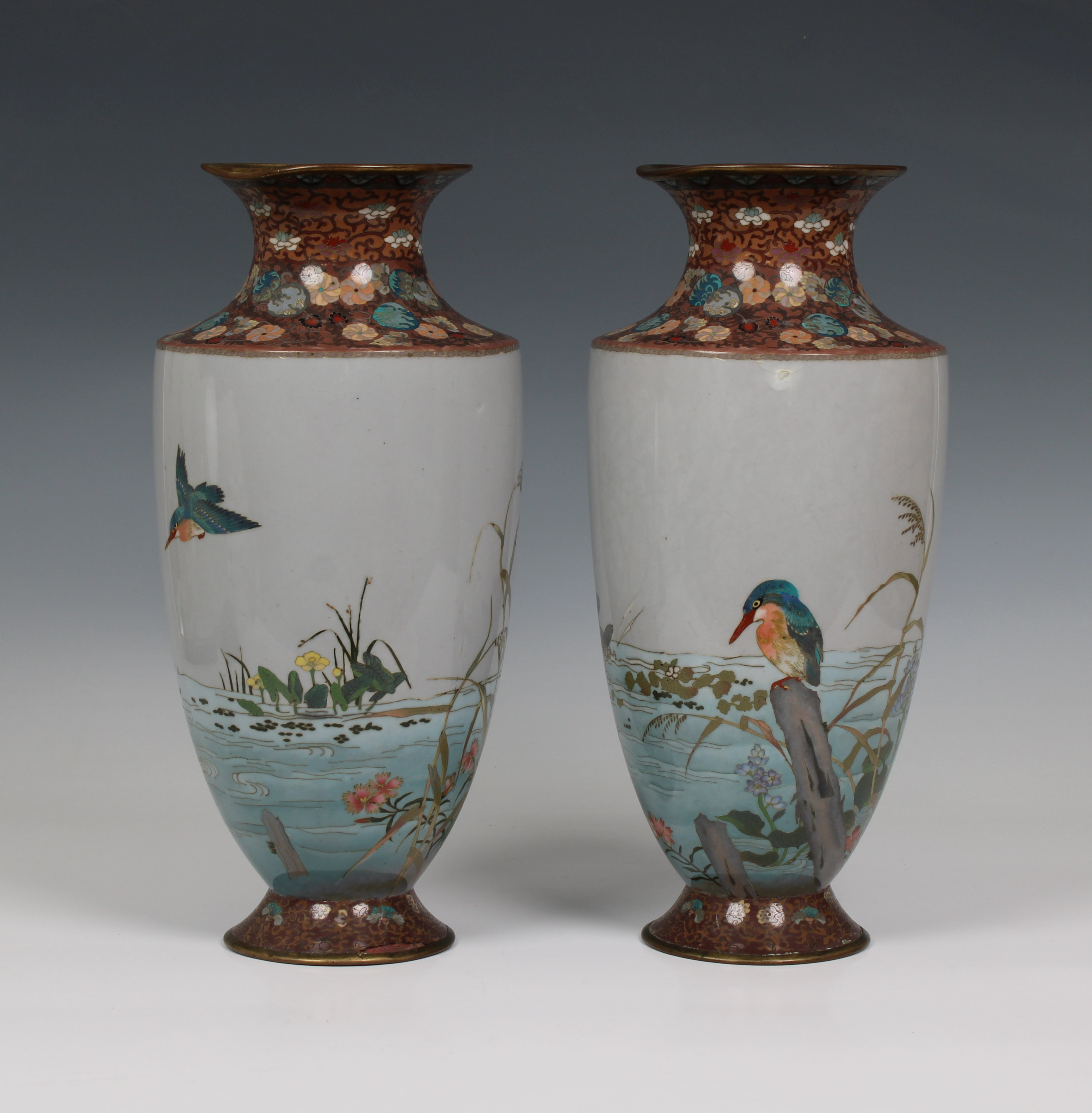 Pair of Japanese cloisonné vases in the manner of Namikawa Sosuke (1847-1910) - Image 3 of 7