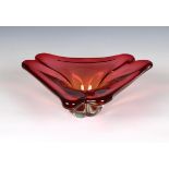 An Art Glass Murano style red glass triangular centrepiece bowl