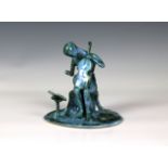 Elizabeth Ann Macphail (1939-89) A turquoise glazed stylised cellist or violin player sculpture