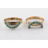 A pair of 9ct yellow gold, emerald and diamond rings