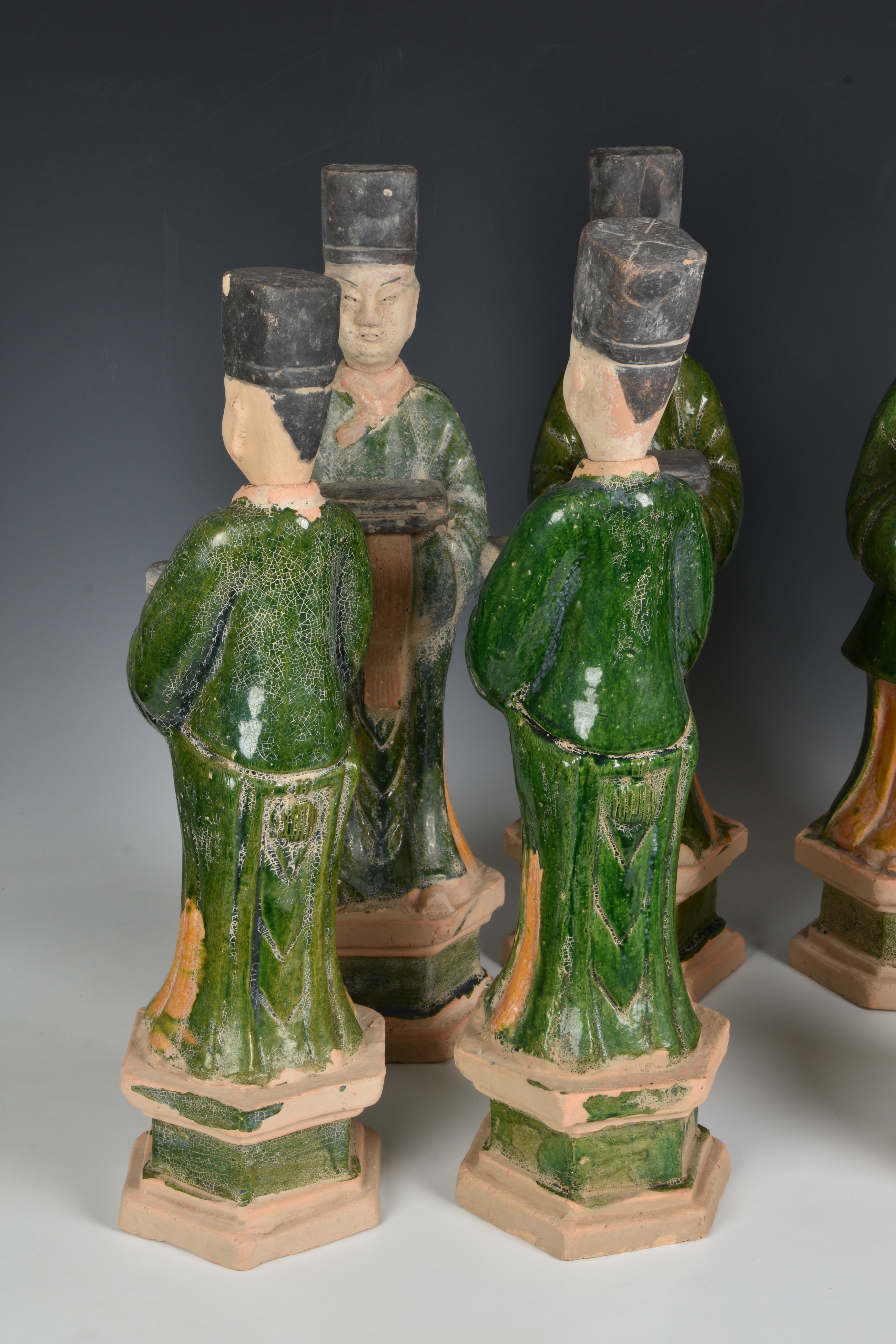 A set of eight Chinese Sancai glazed pottery tomb figures of Court Attendants - Image 9 of 13