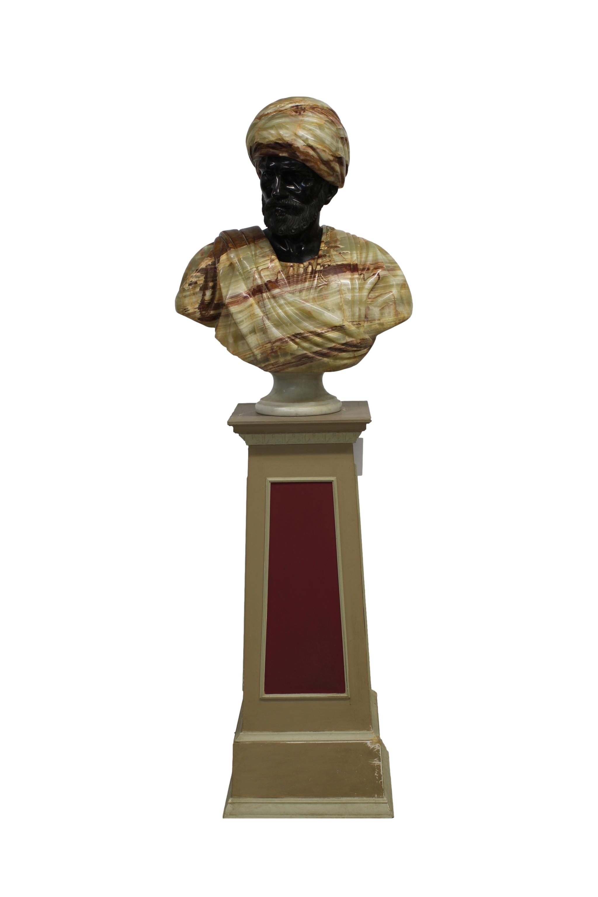 A marble and hardstone bust of a turbaned gentleman in 18th century Italian style