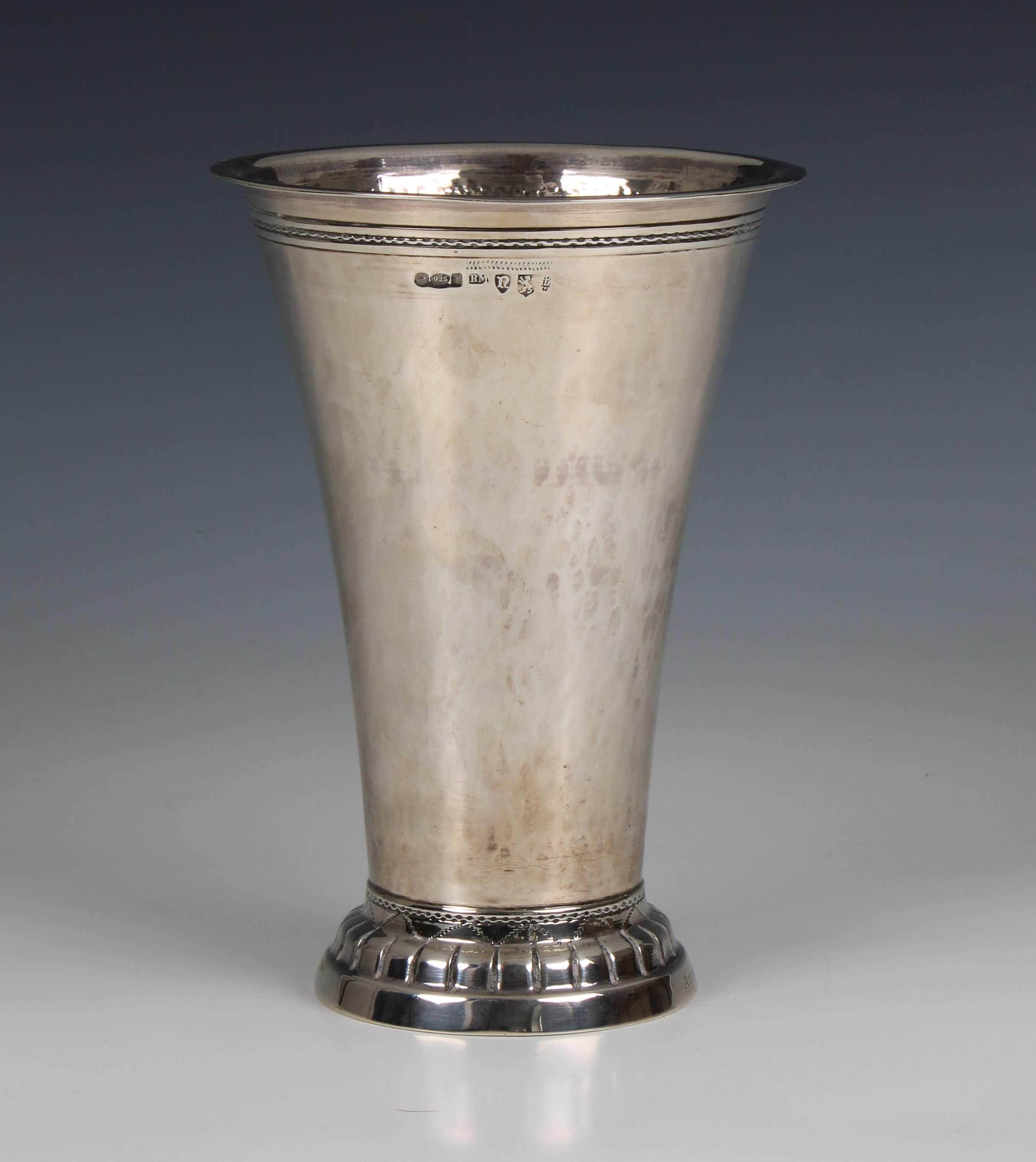 An elegant German silver trumpet vase