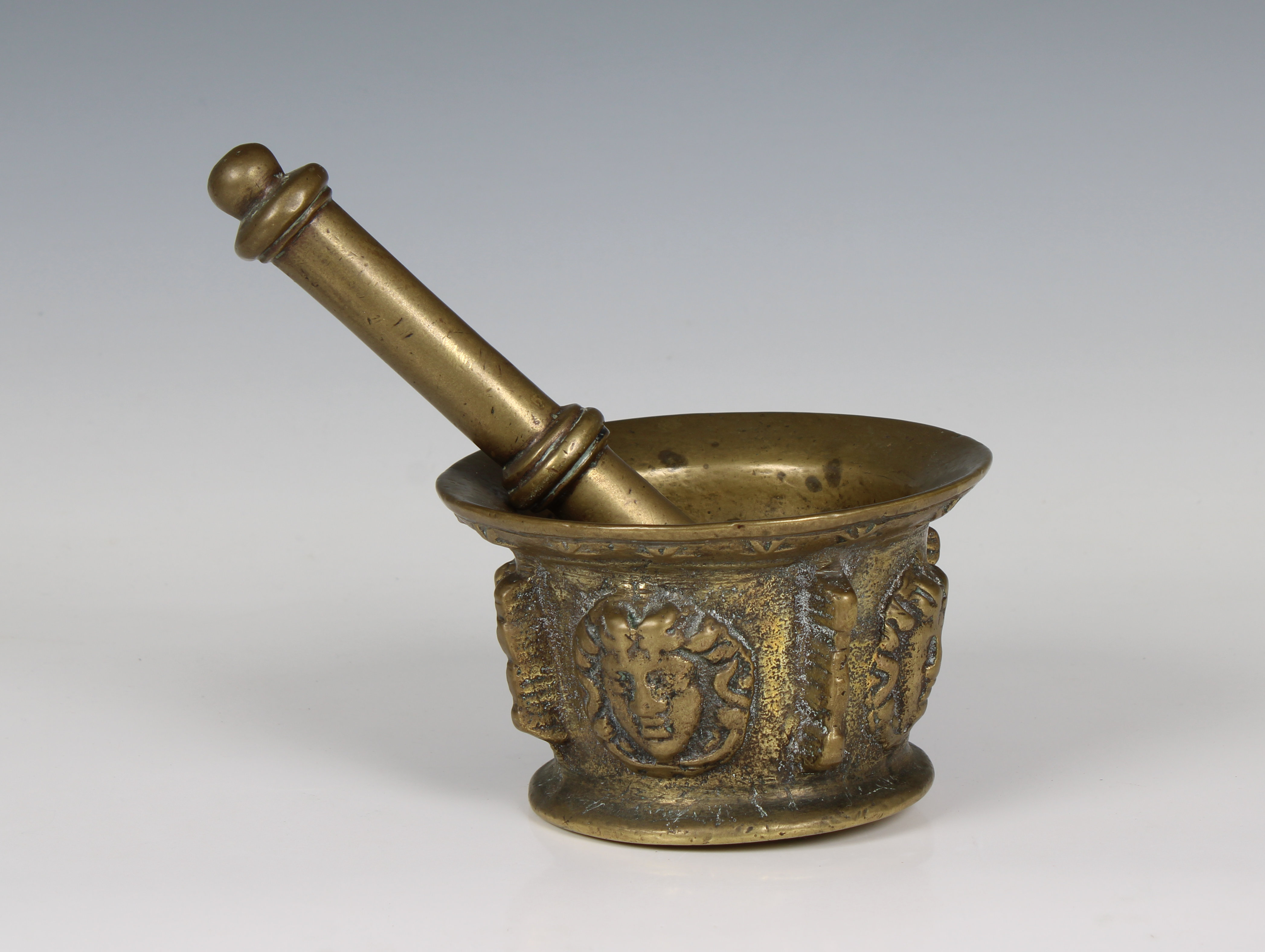 A 17th century figural brass apothecary pestle and mortar - Image 2 of 3