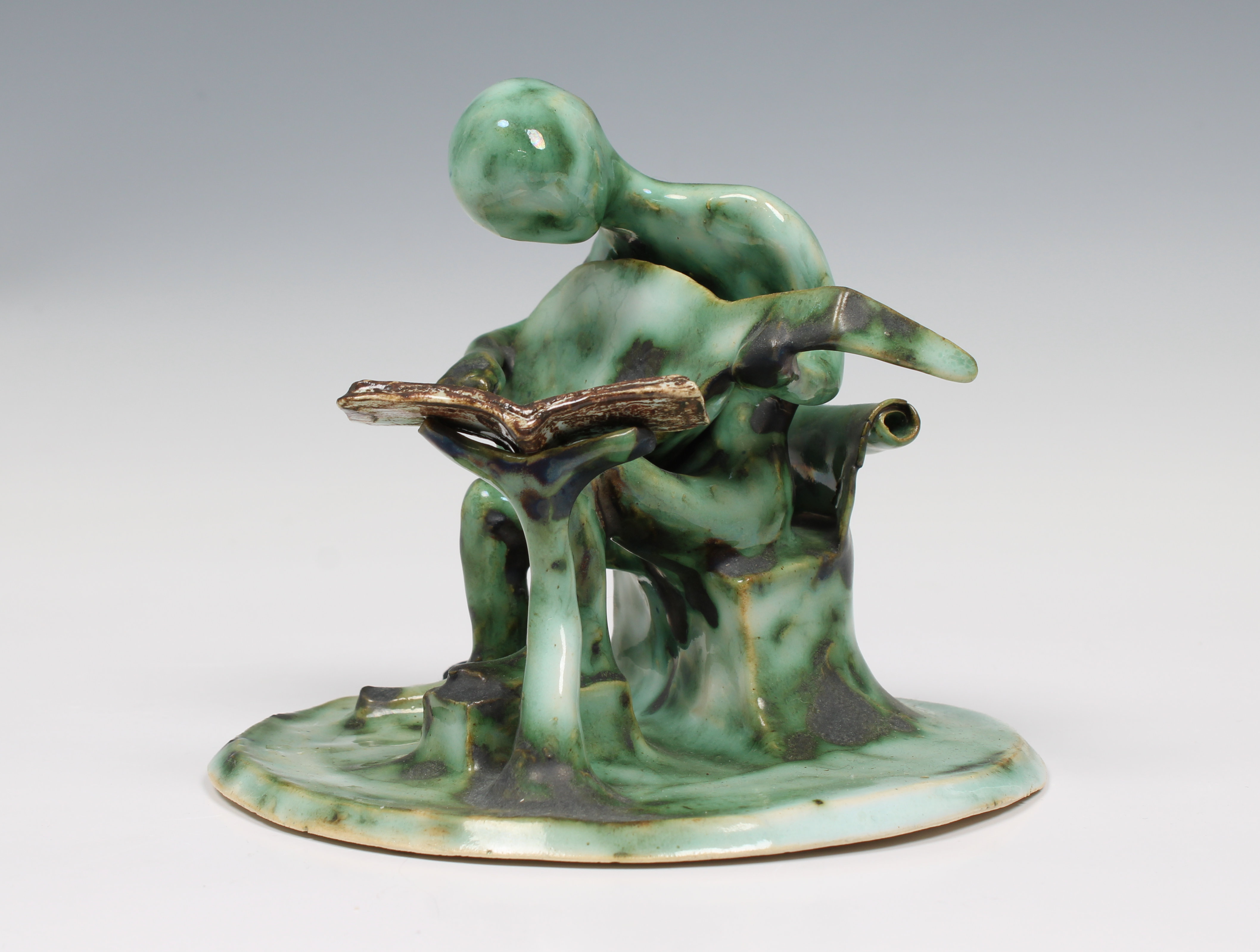 Elizabeth Ann Macphail (1939-89) A stylised green glaze lute player sculpture - Image 2 of 5