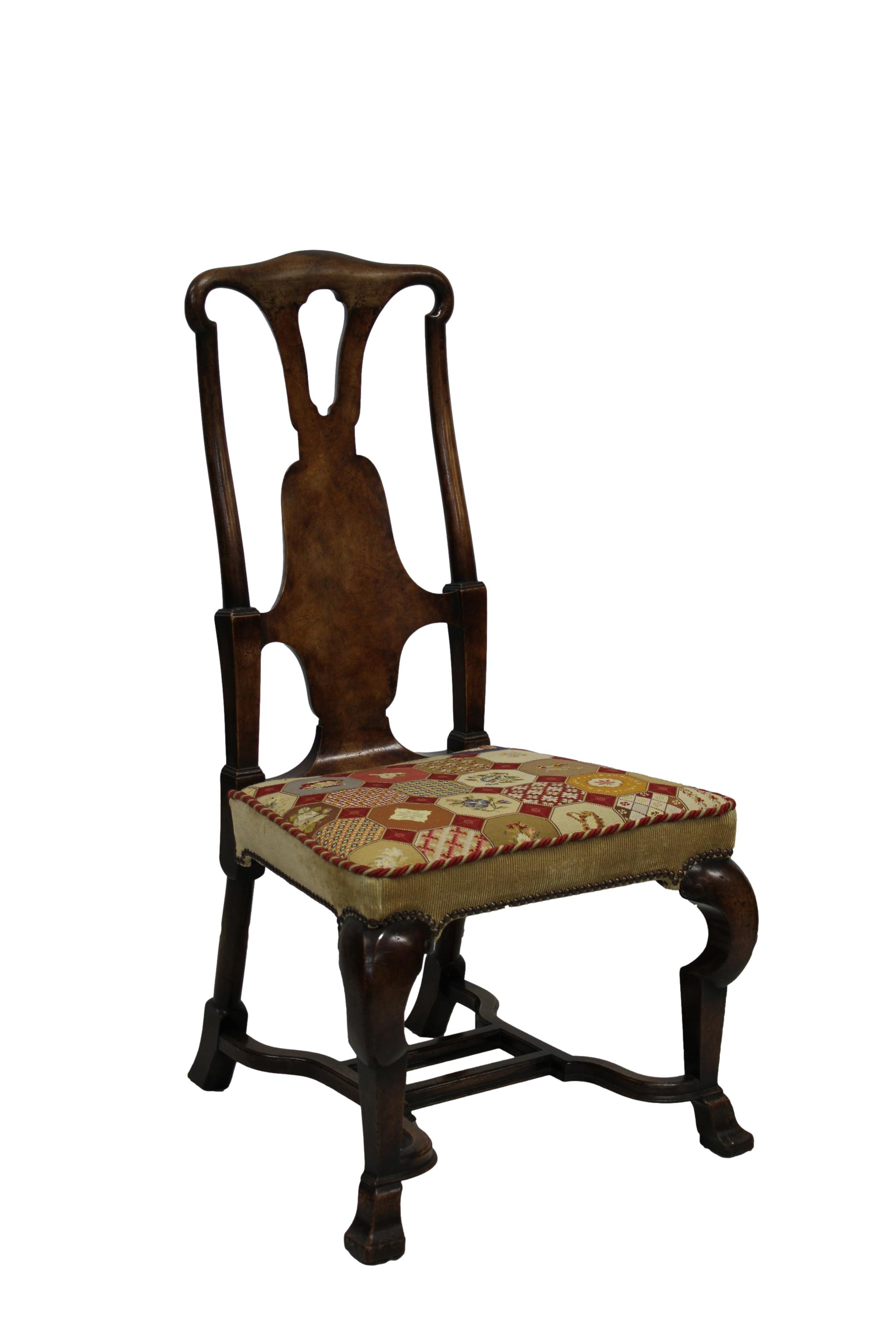 A Queen Anne style walnut dining chair,