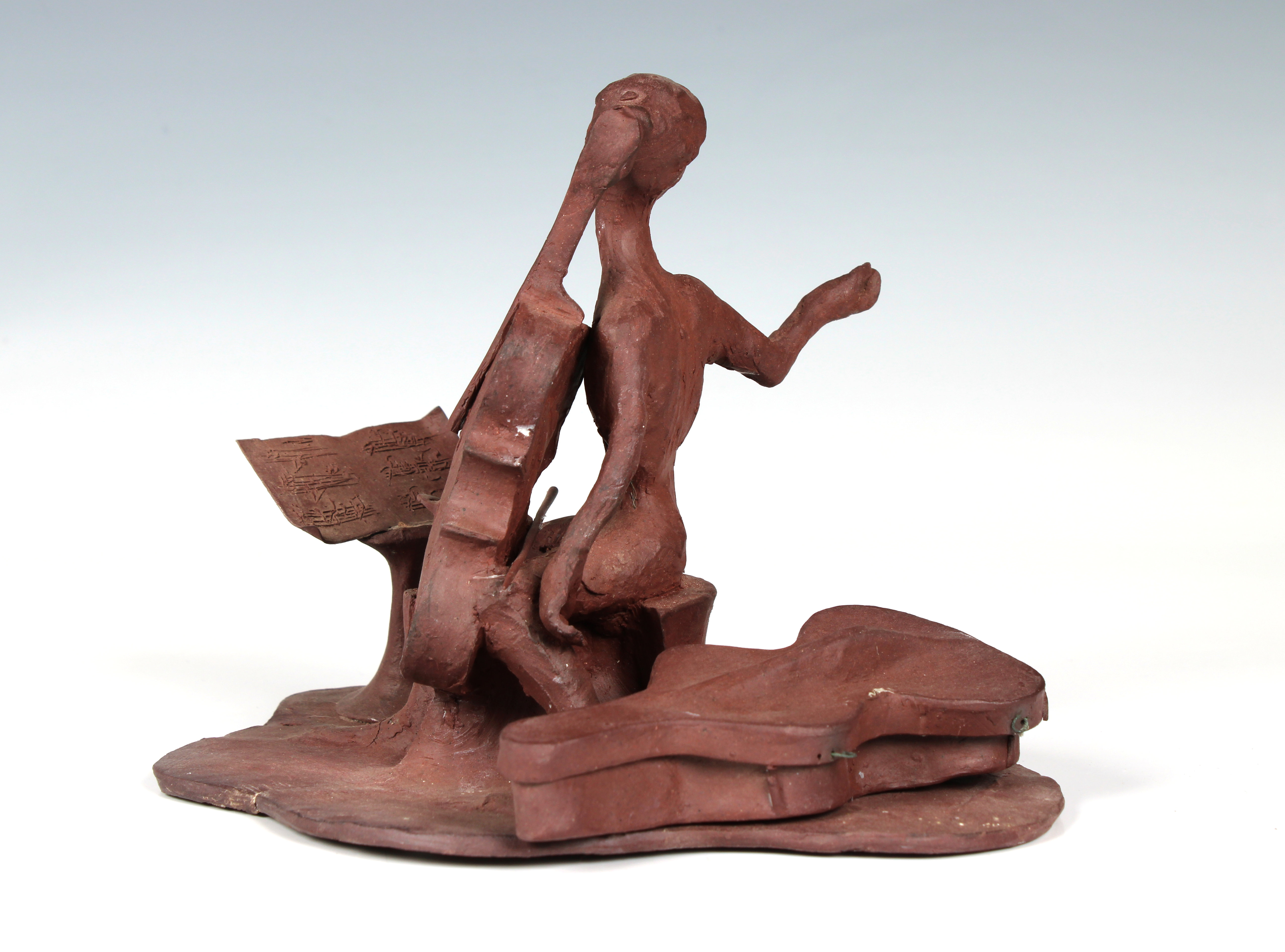 Elizabeth Ann Macphail (1939-89) An unglazed stylised cellist or double bass player sculpture - Image 3 of 6