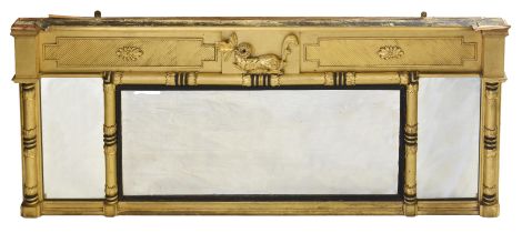 A Regency giltwood and ebonised overmantel mirror