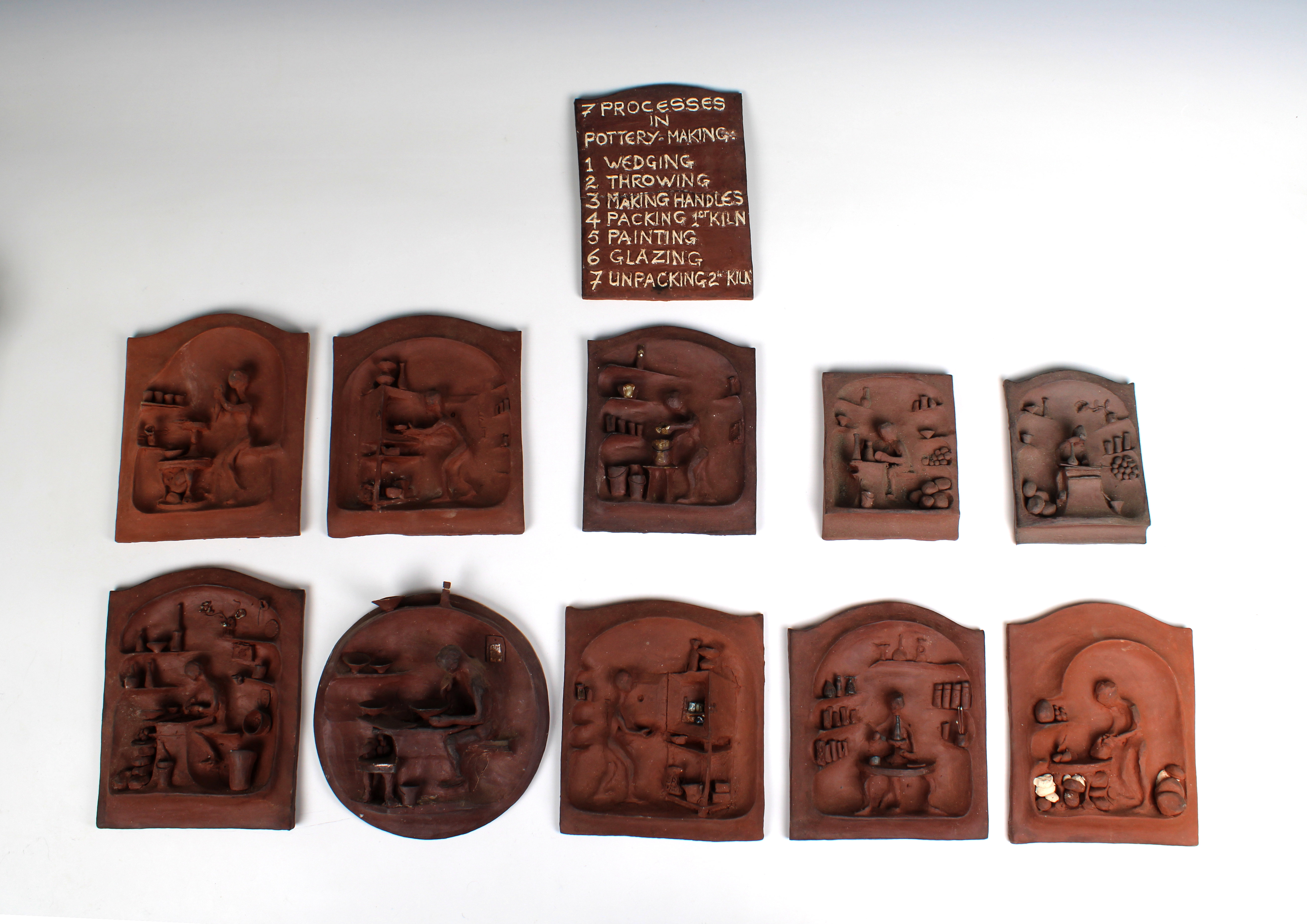 Elizabeth Ann Macphail (1939-89) 7 Processes in Pottery Making' high relief plaques