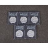 China 5 x 1oz fine silver .999 2014 Panda Ten Yuan coins PSGS graded