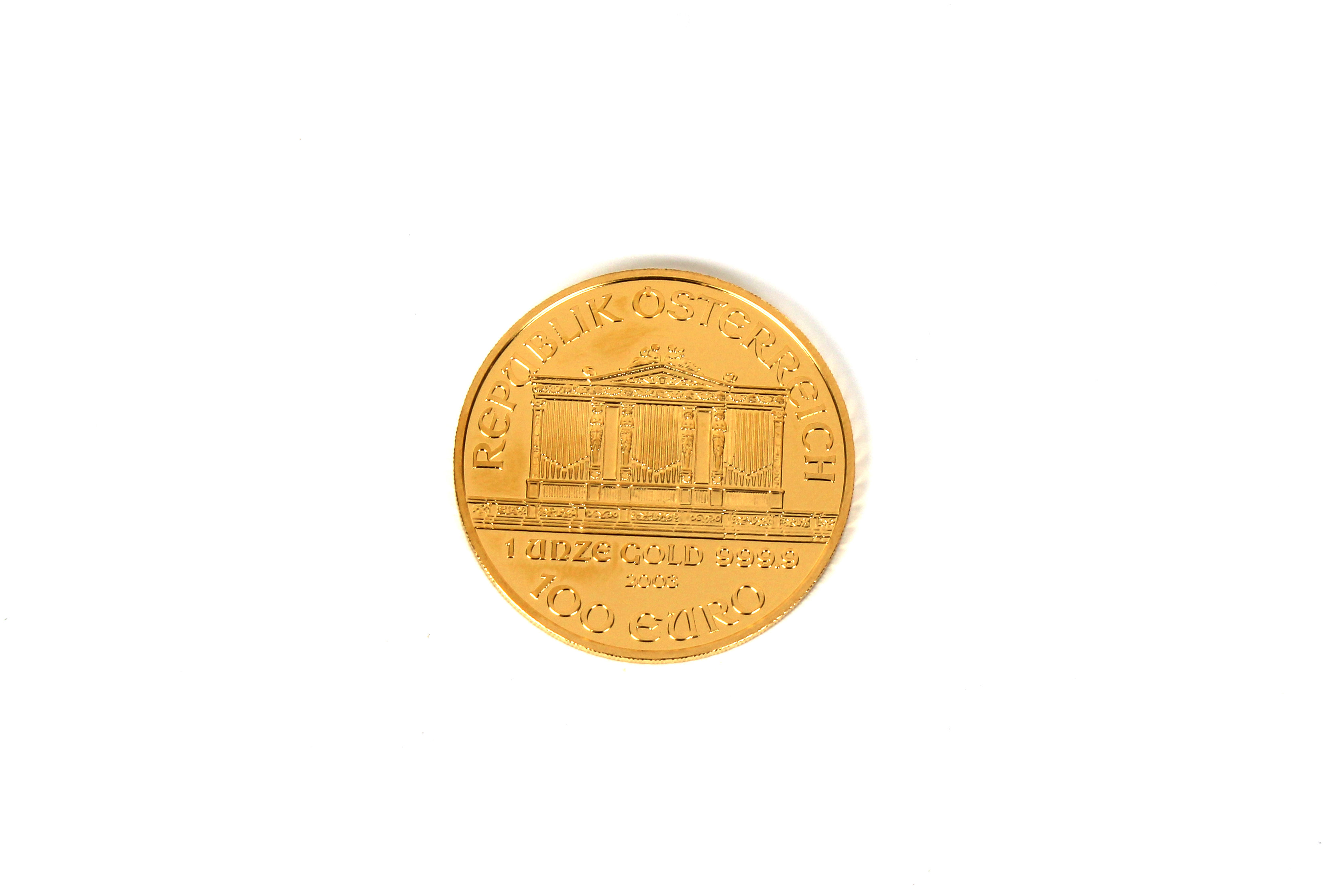 A Münze Österreich Vienna Austria 2003 1oz Gold (.999) 100 Euro coin.