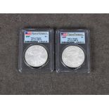 Two x 2009 Silver Eagle (first strike) $1 coins