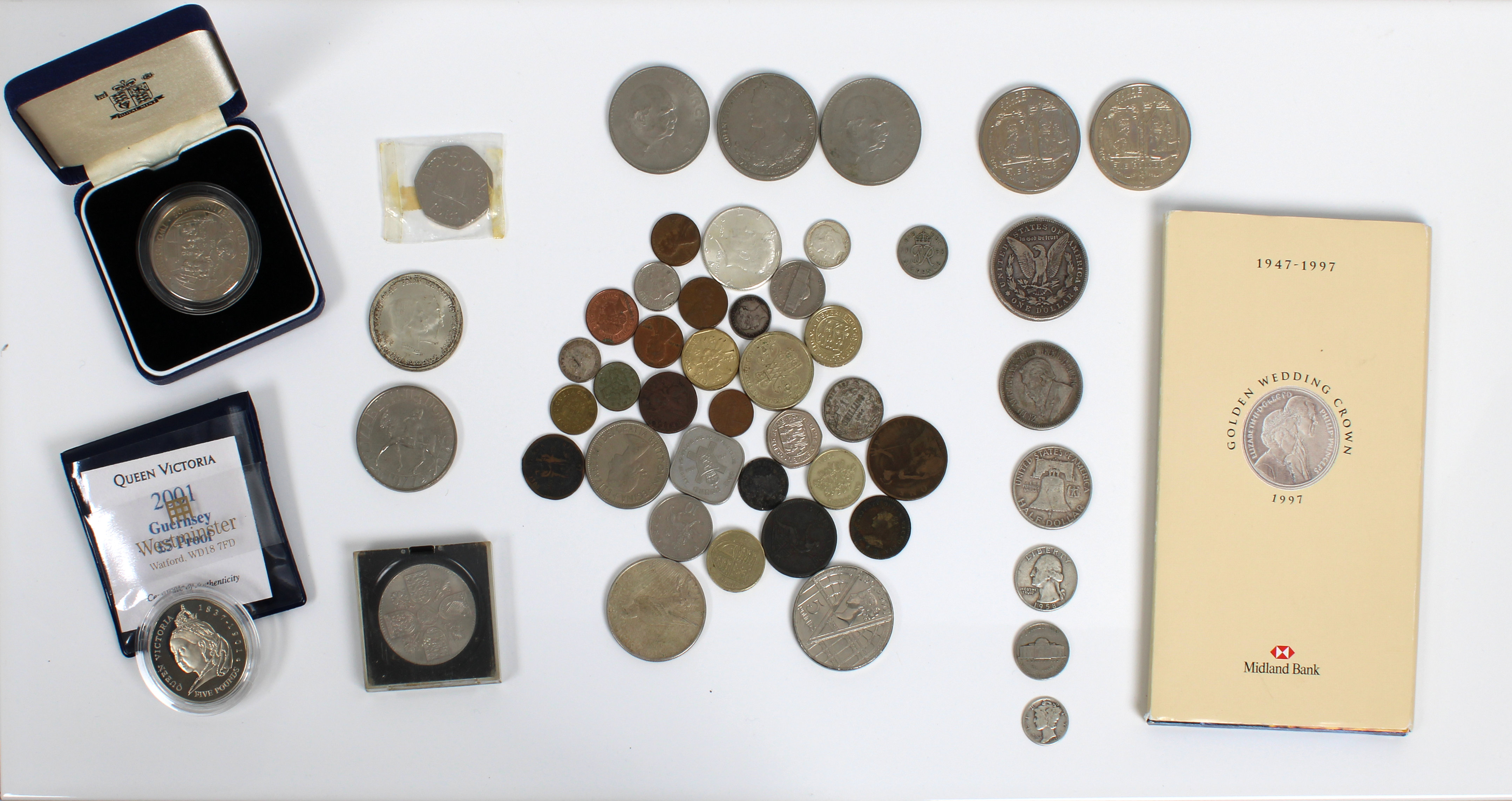 A collection of various coinage