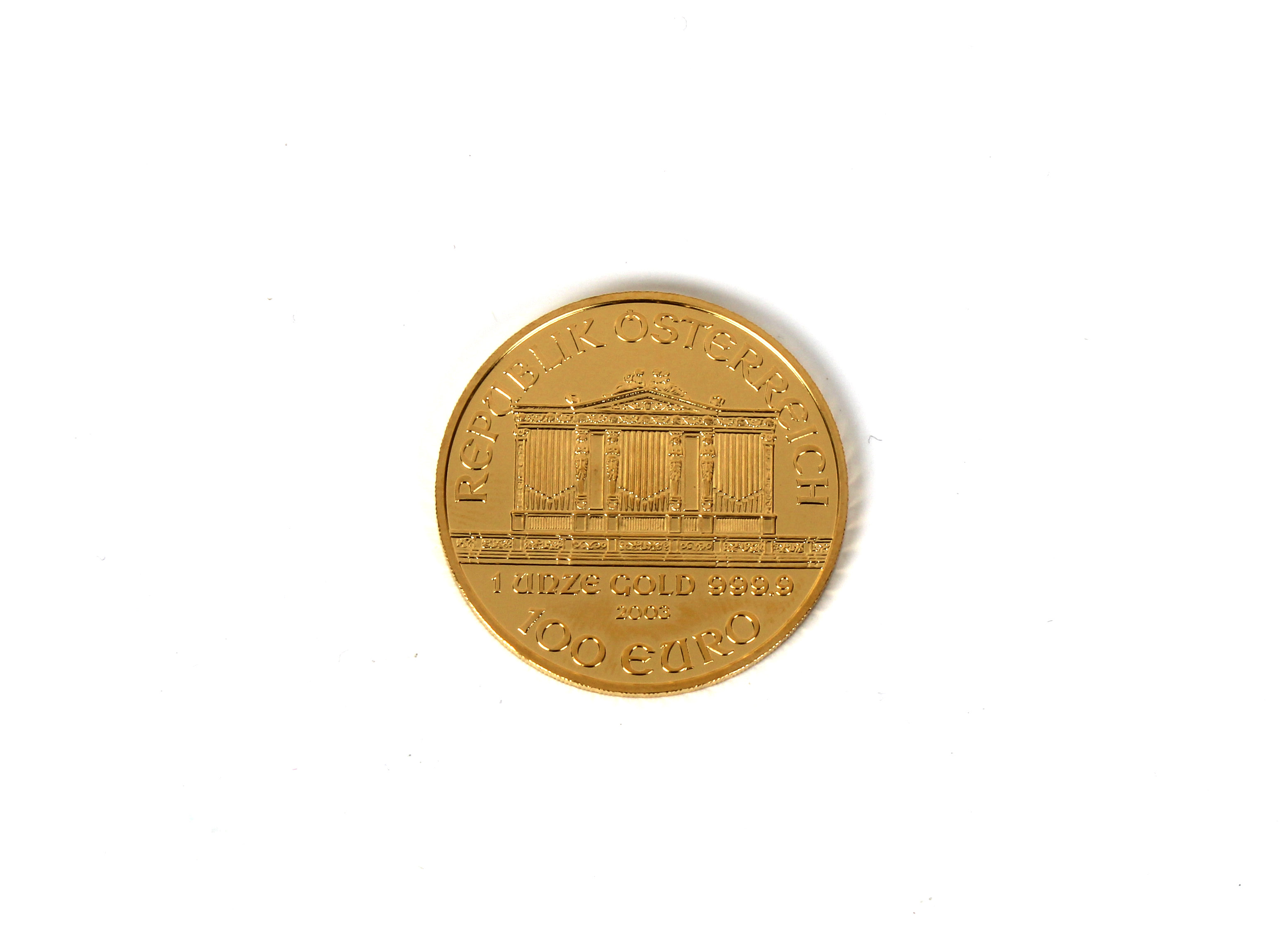 A Münze Österreich Vienna Austria 2003 1oz Gold (.999) 100 Euro coin.