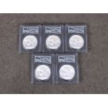 China 5 x 1oz fine silver .999 2014 Panda Ten Yuan coins PSGS graded