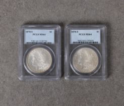 Two 1878-S Morgan Dollars - PCGS graded