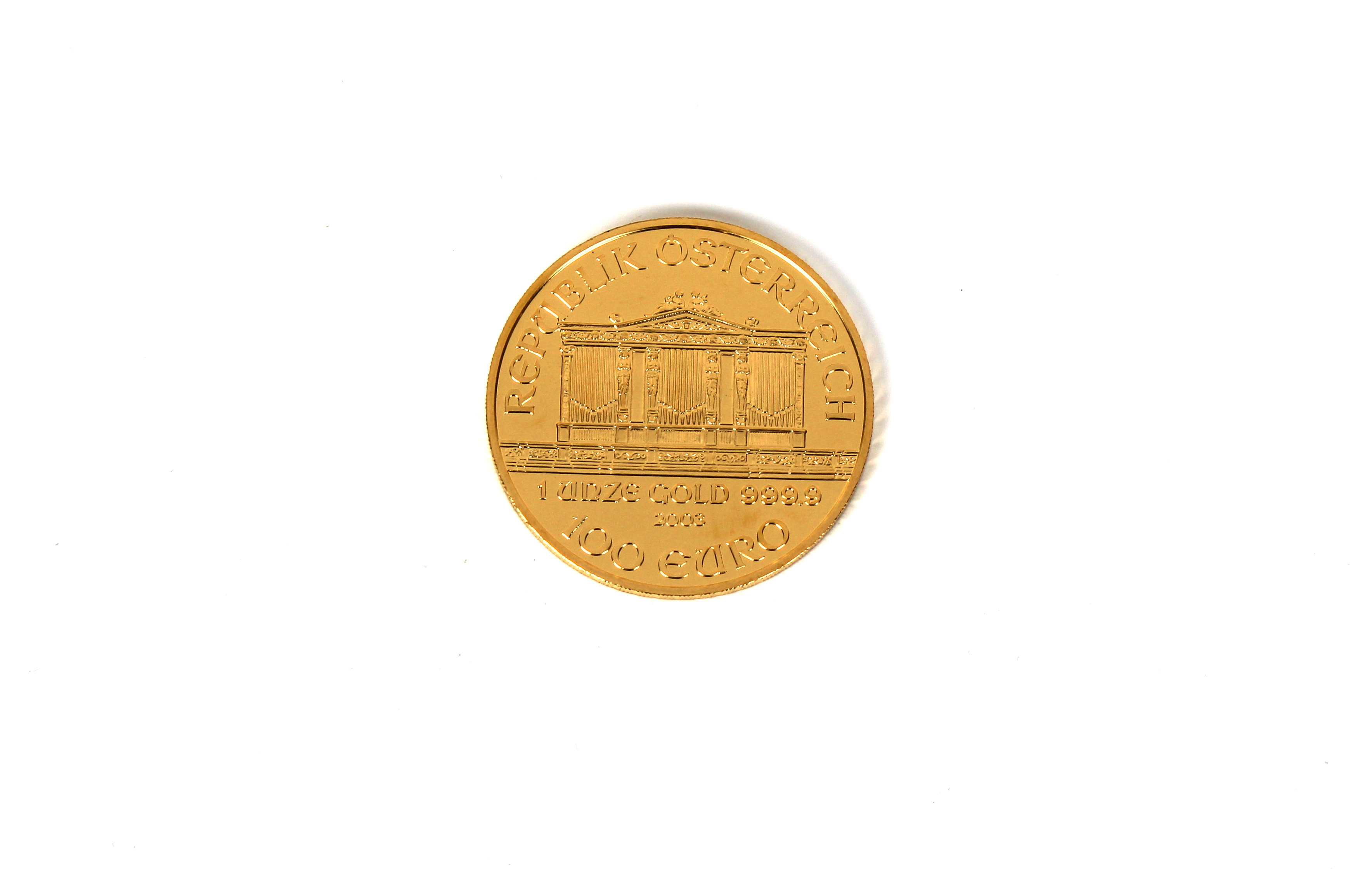 A Münze Österreich Vienna Austria 2003 1oz Gold (.999) 100 Euro coin.