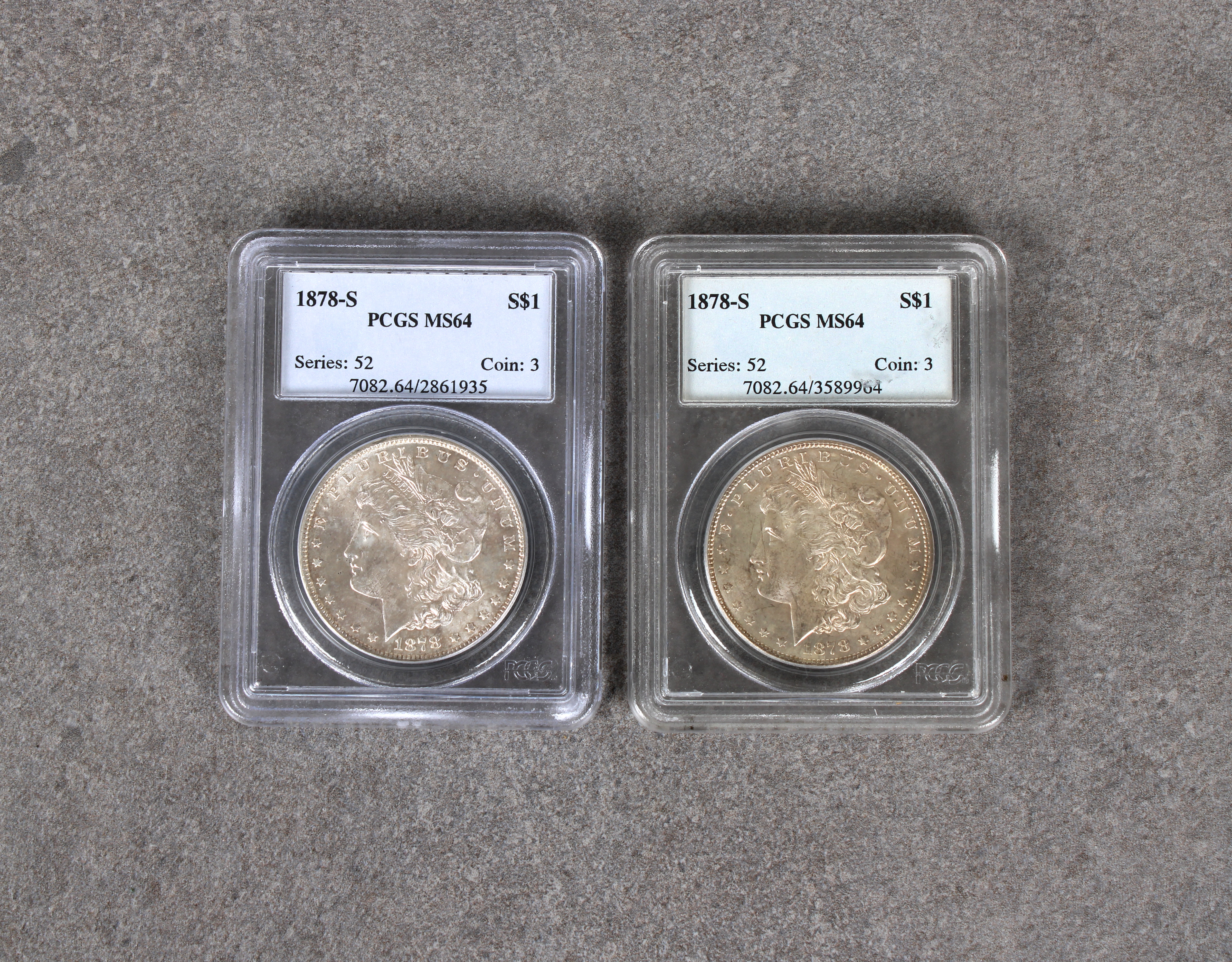 Two x 1878-S Morgan Dollar series: 52 coin: 3 - PCGS graded