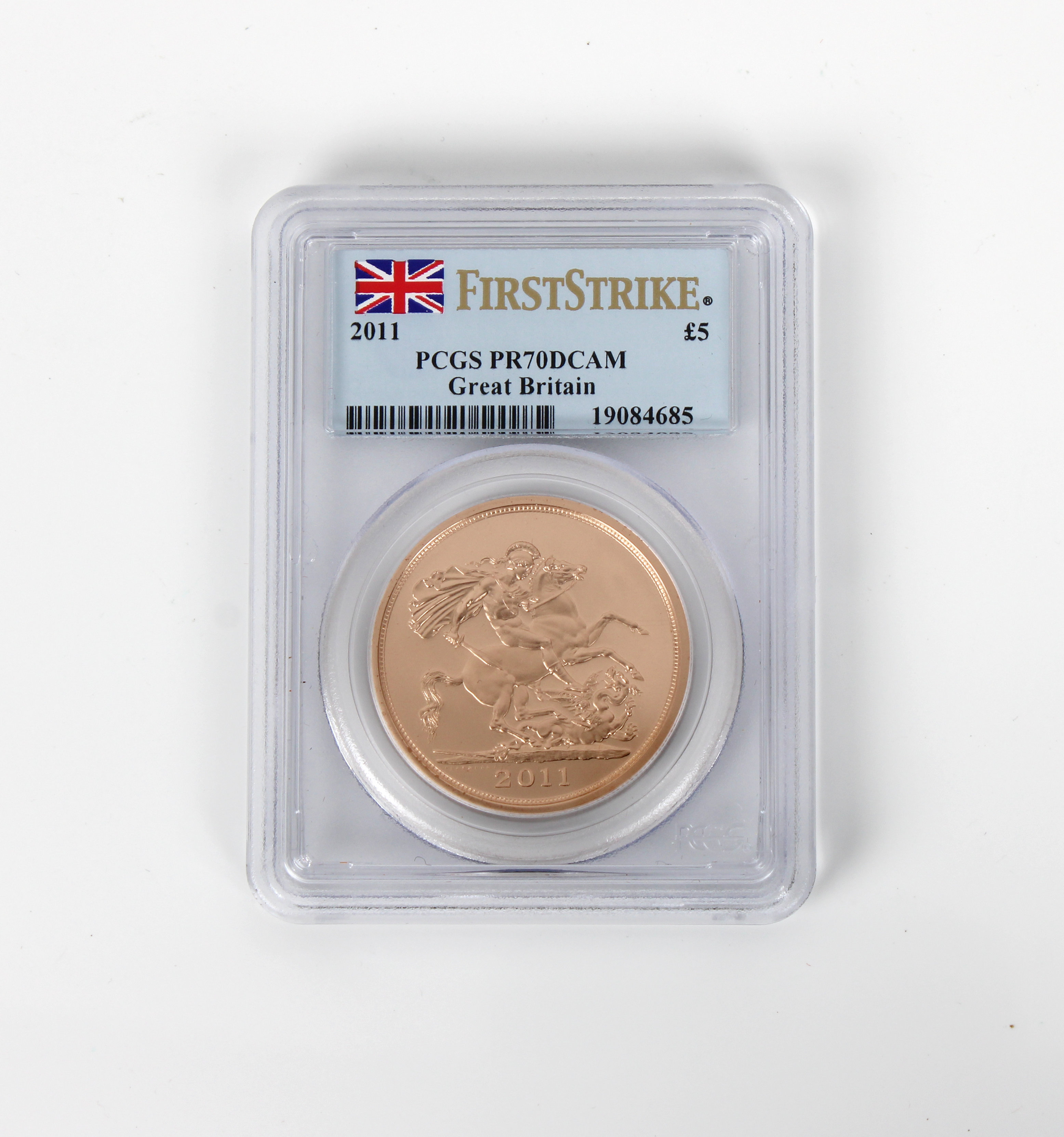 A St. George 2011 First Strike Five-Pound Gold Sovereign - PCGS graded