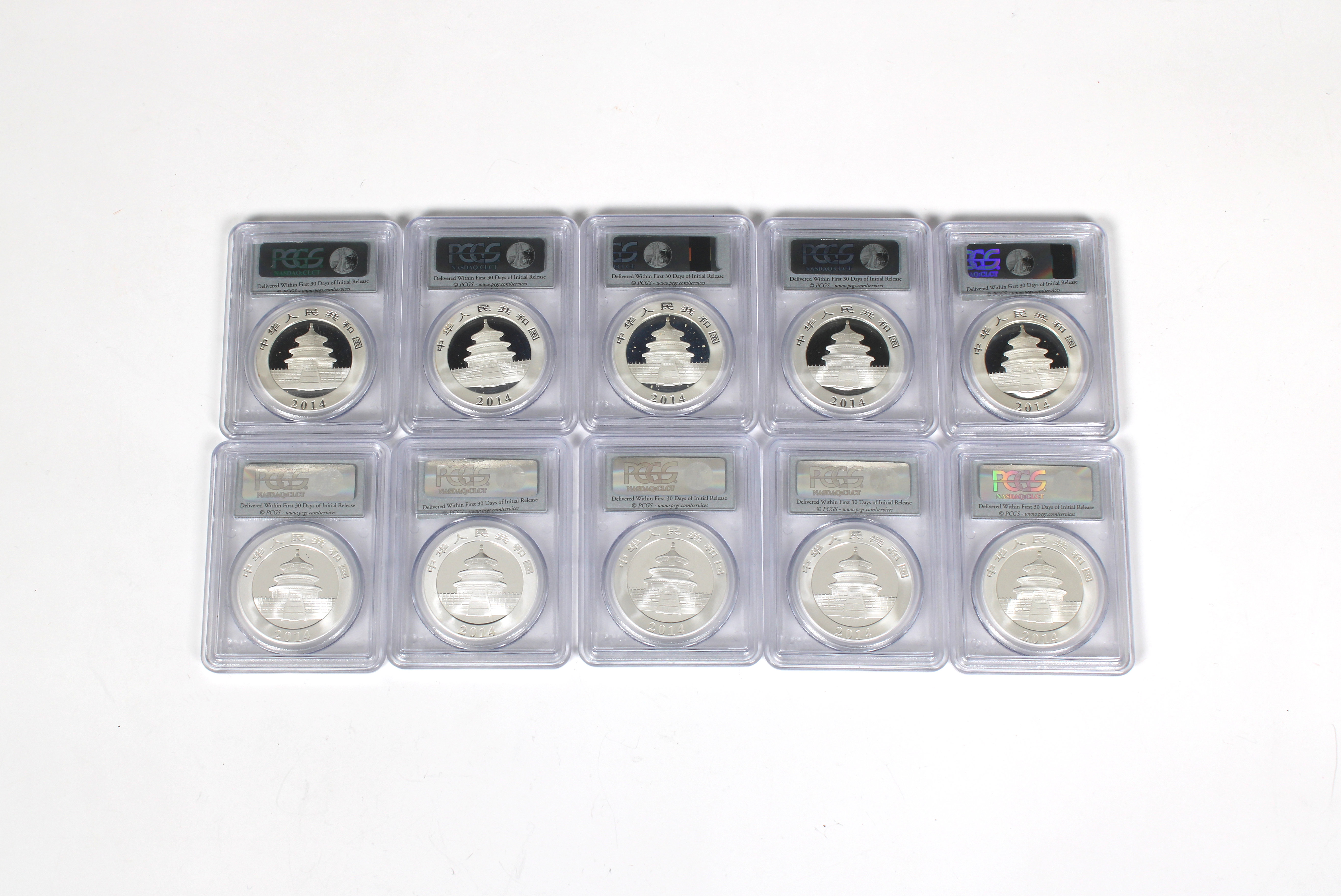 China 10 x 1oz fine silver .999 2104 Panda Ten Yuan coins PSGS graded - Image 2 of 2