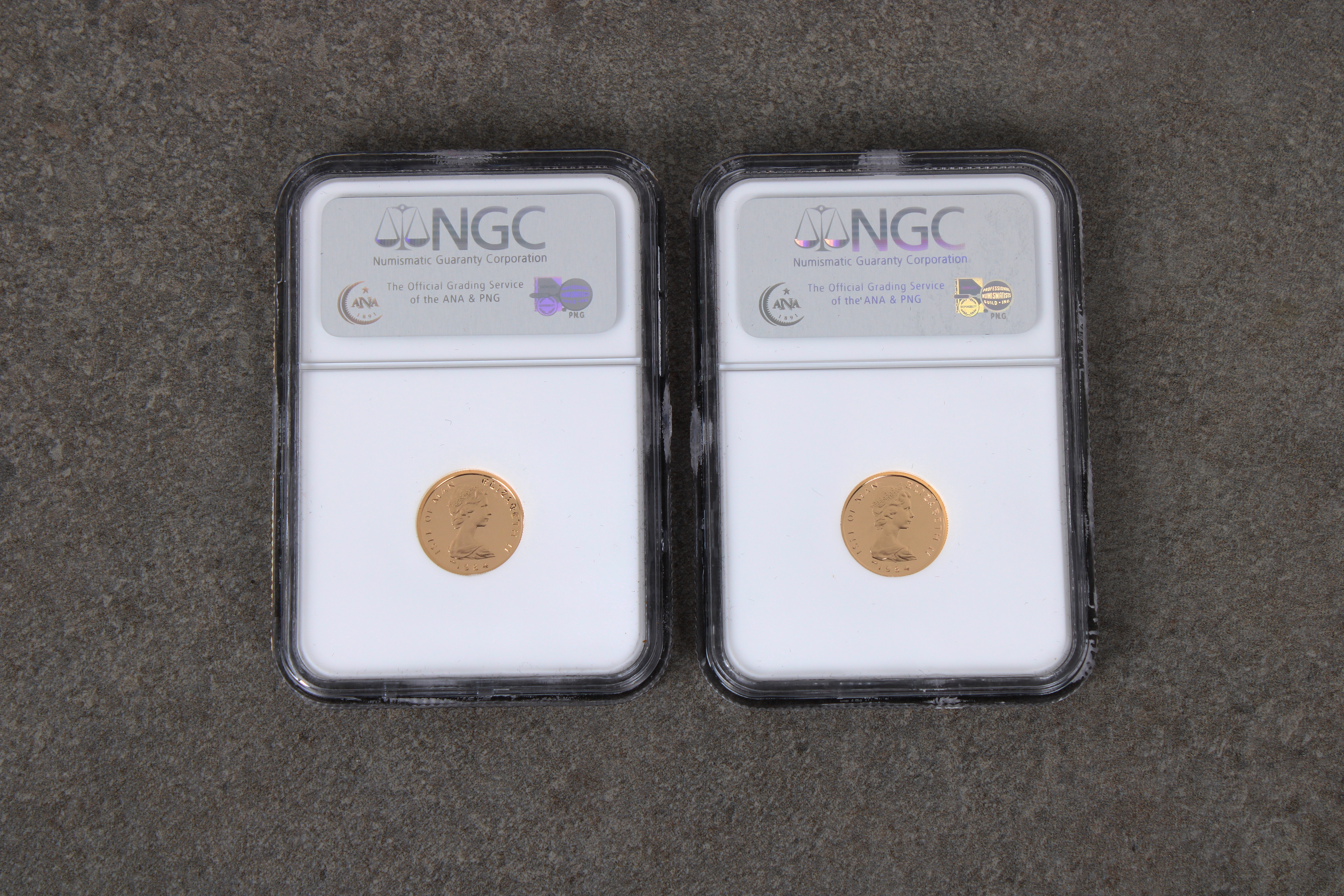 Two x 1984 Isle of Man Gold Tenth Oz (1/10) Angel coin - NGC graded - Image 2 of 2