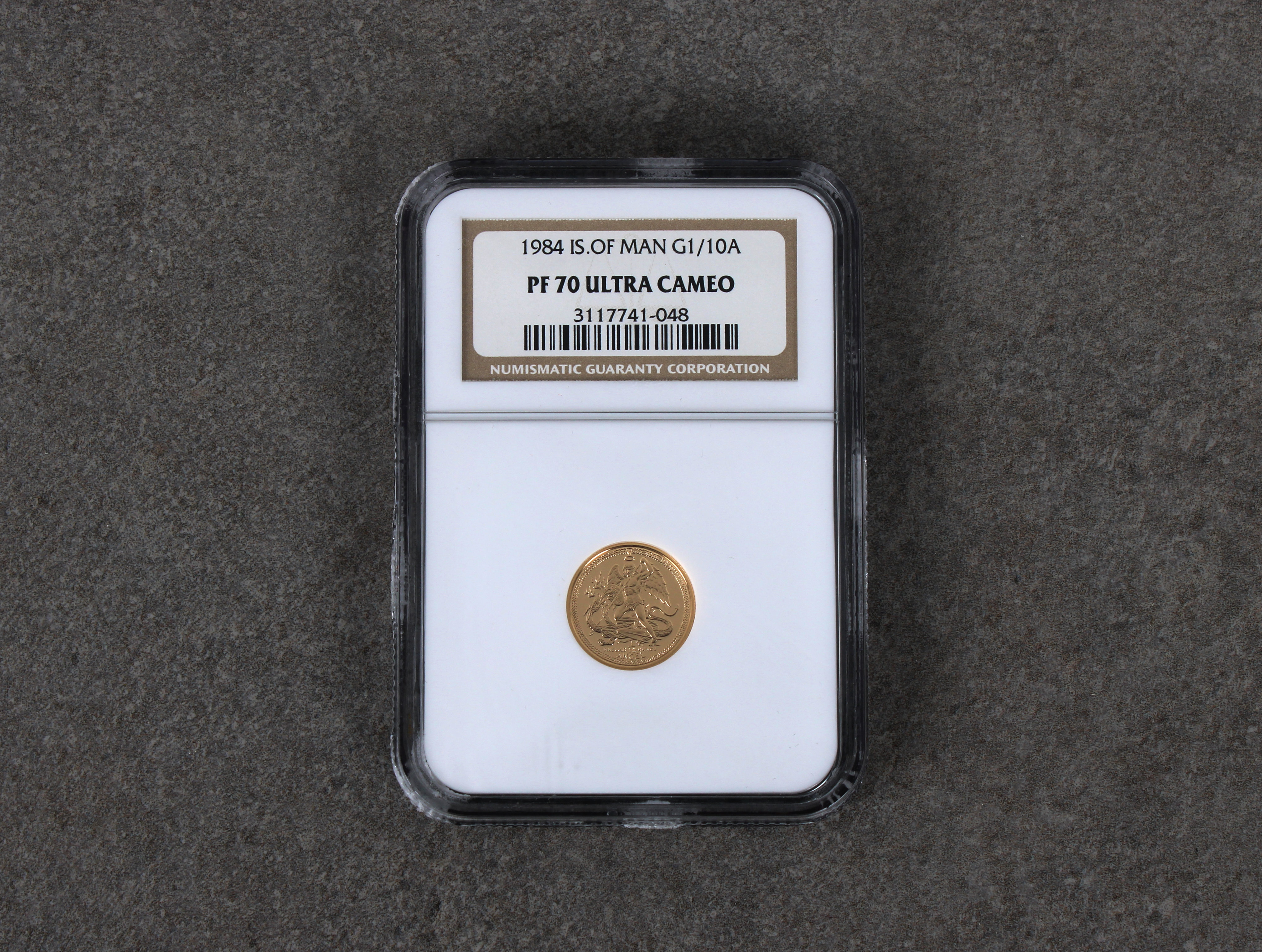 A 1984 Isle of Man Gold Tenth Oz (1/10) Angel coin - NGC graded