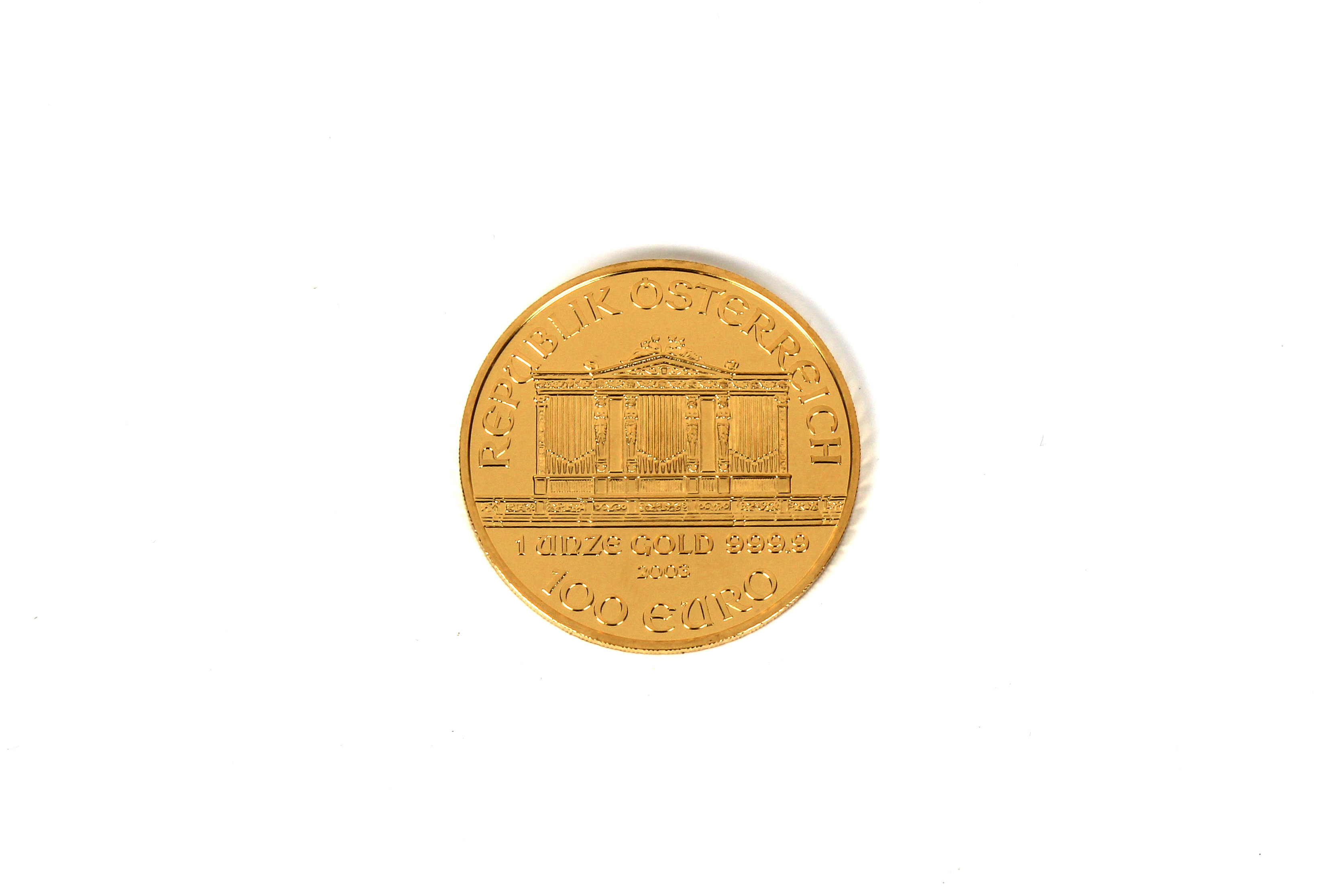 A Münze Österreich Vienna Austria 2003 1oz Gold (.999) 100 Euro coin.