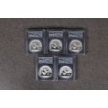 China 5 x 1oz fine silver .999 2014 Panda Ten Yuan coins PSGS graded